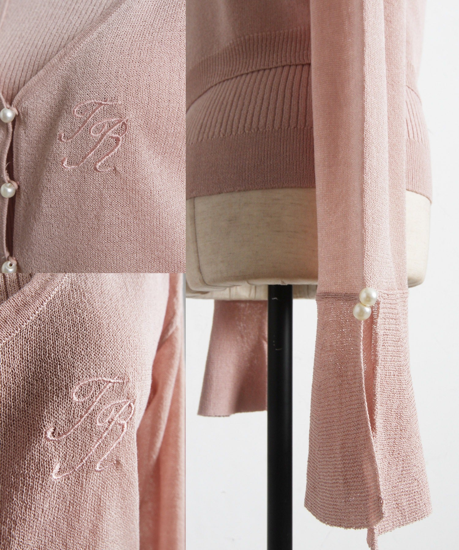 トッコクローゼット tocco closet リブニットトップス×刺繍入りパール釦シアーニットカーディガンのアンサンブル ホワイト