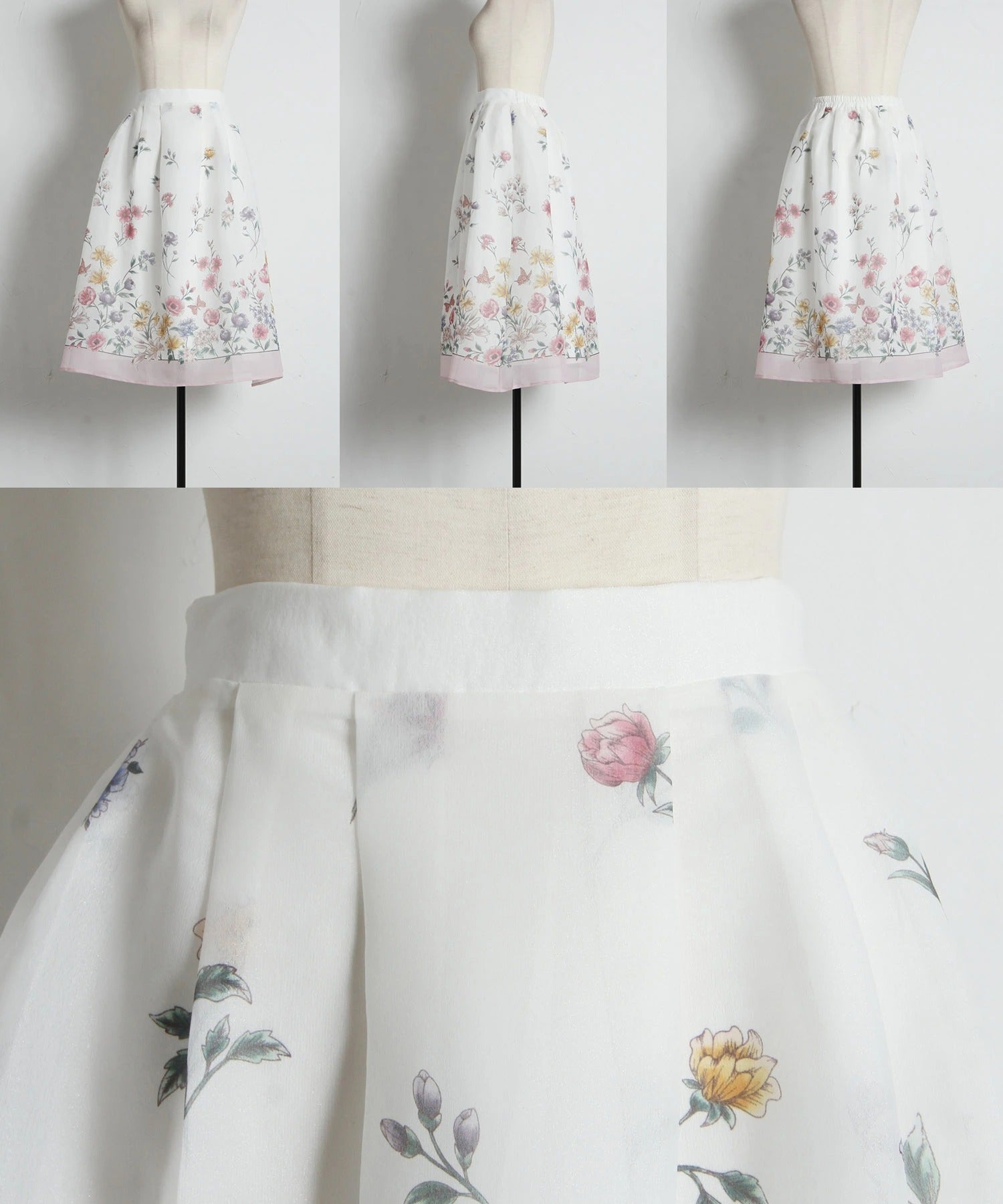 トッコクローゼット tocco closet ラメオーガンジー パネルフラワータックフレアSK ピンク