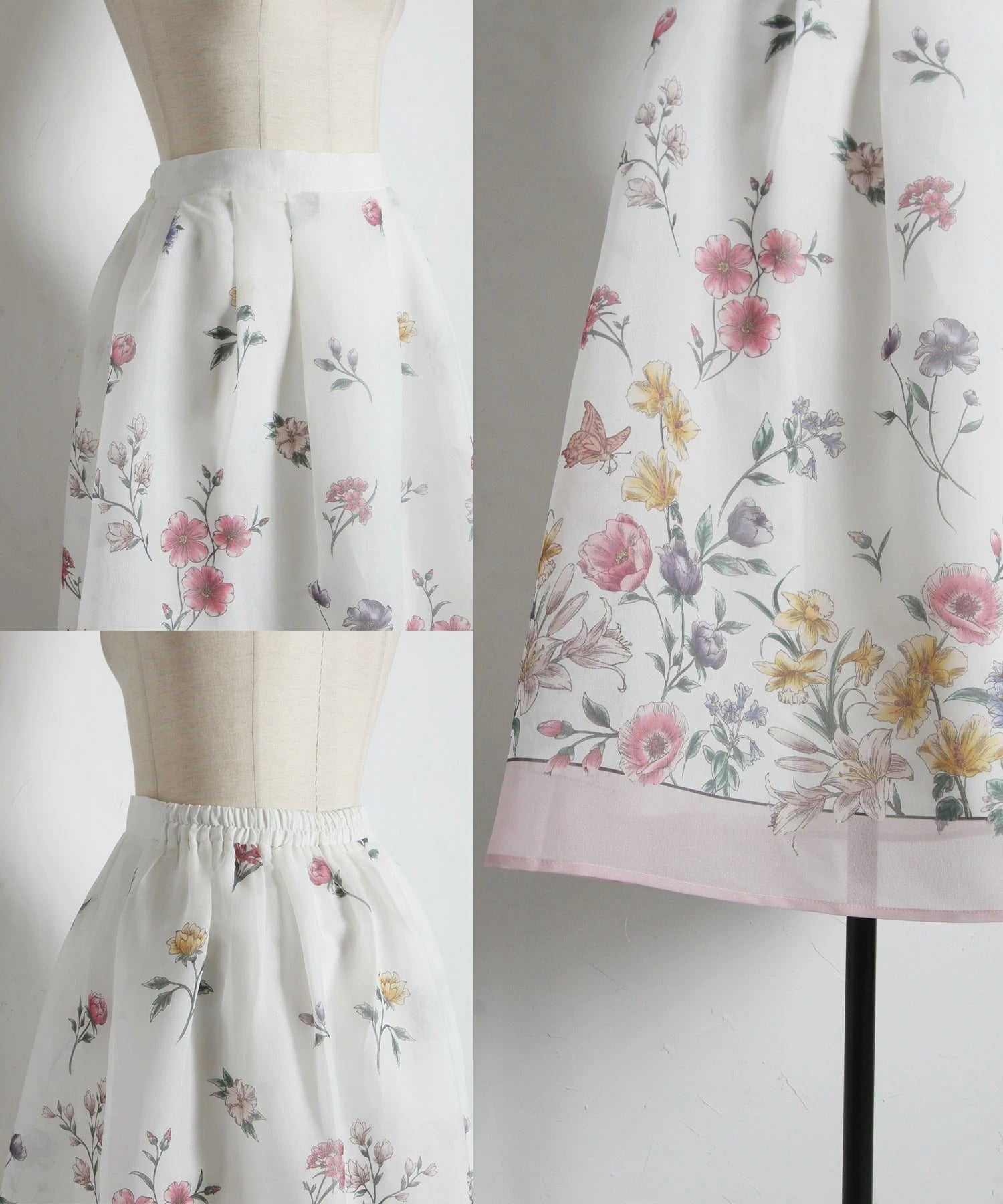 トッコクローゼット tocco closet ラメオーガンジー パネルフラワータックフレアSK ピンク