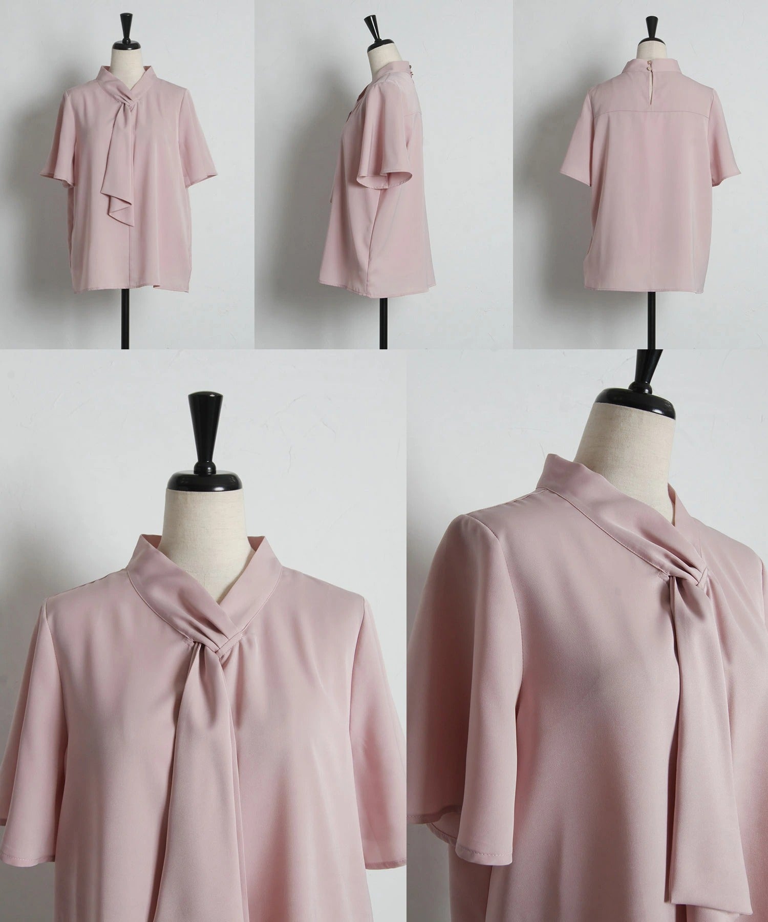 トッコクローゼット tocco closet ラッフルボウタイフレアスリーブブラウス ピンク
