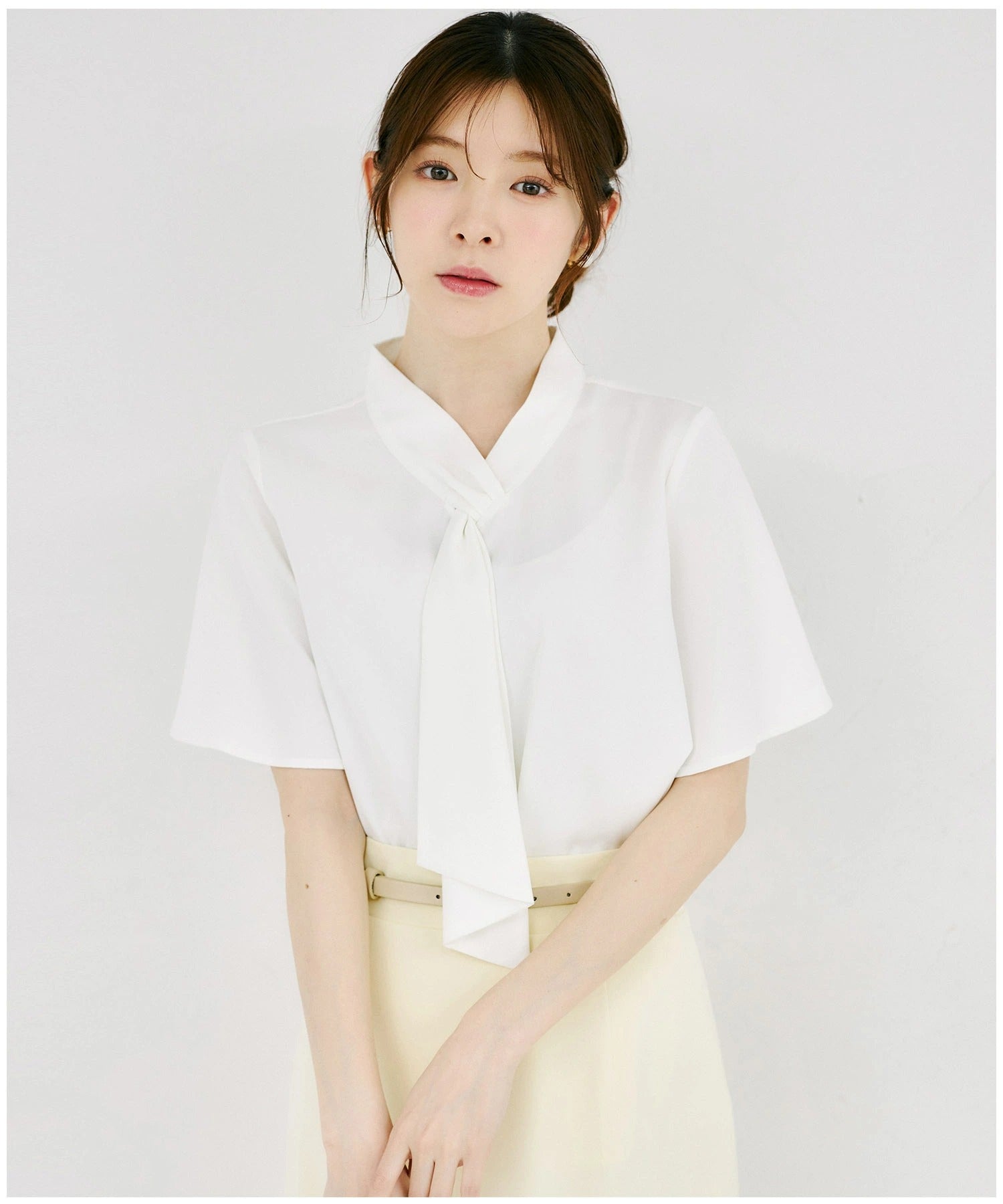 トッコクローゼット tocco closet ラッフルボウタイフレアスリーブブラウス ホワイト