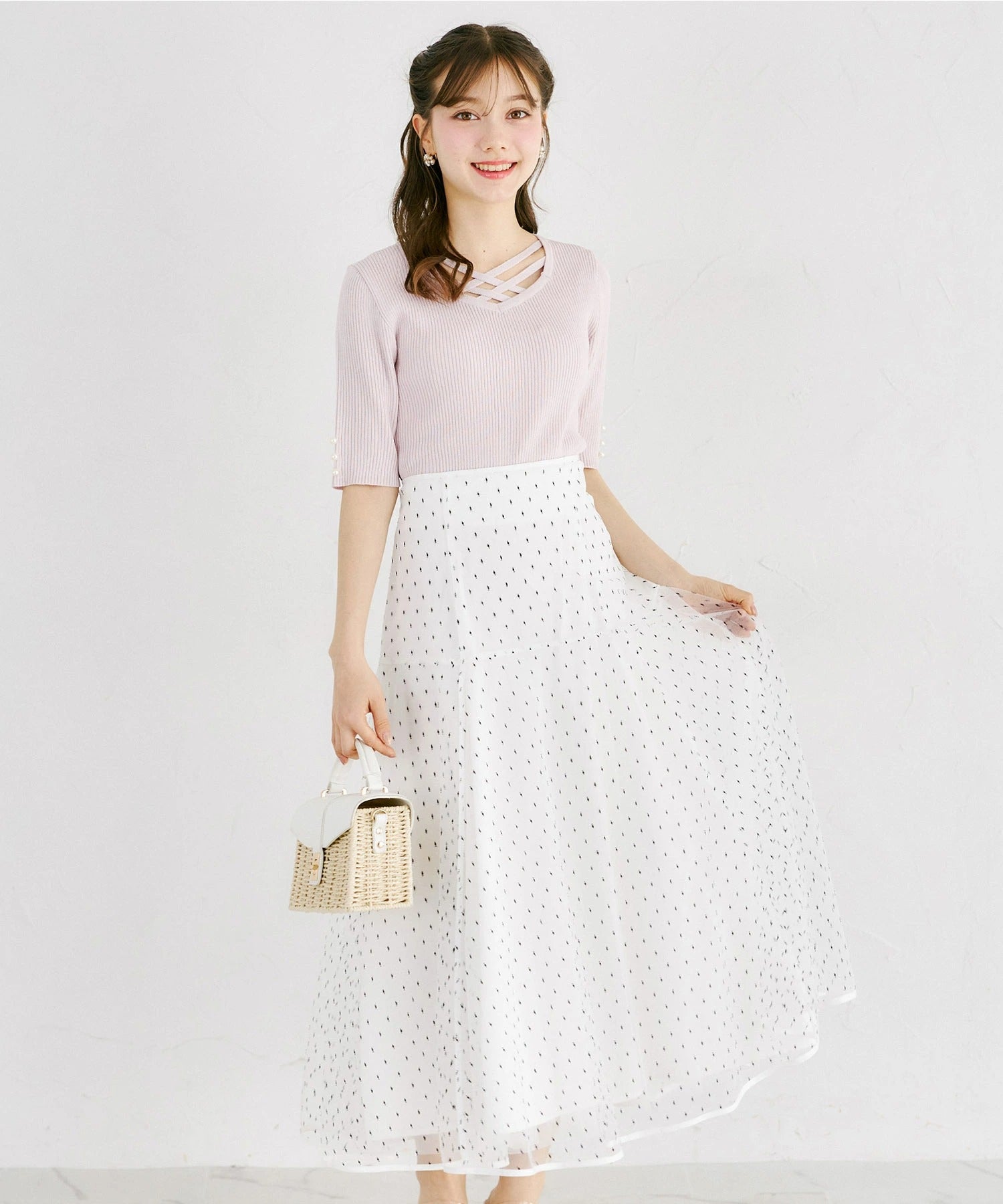 トッコクローゼット tocco closet ドットフレアチュールスカート ホワイト