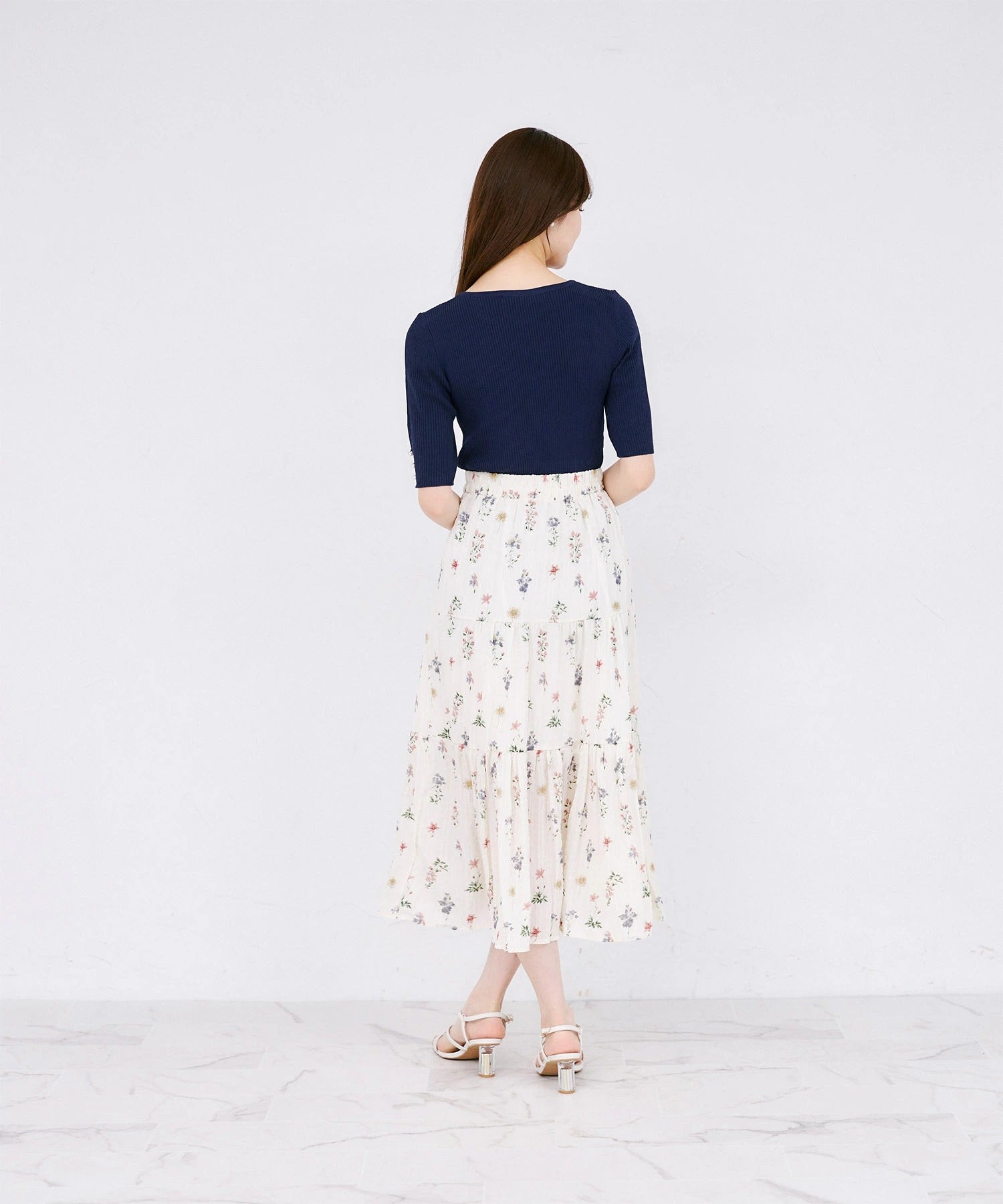 トッコクローゼット tocco closet 五分袖クロスネックニットプルオーバー ネイビー
