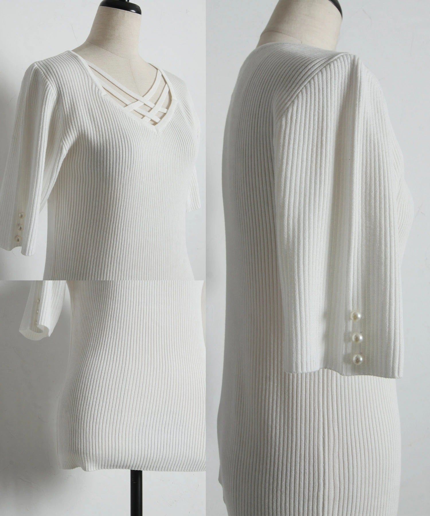 トッコクローゼット tocco closet 五分袖クロスネックニットプルオーバー ネイビー