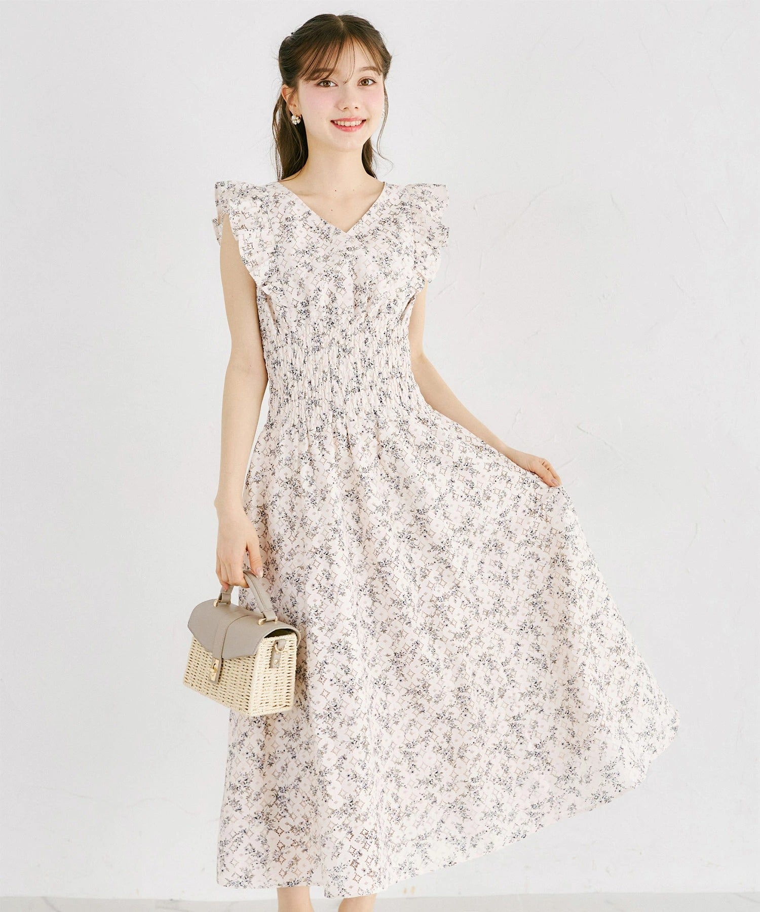 トッコクローゼット tocco closet フラワープリントレースカシュクールワンピース ピンク