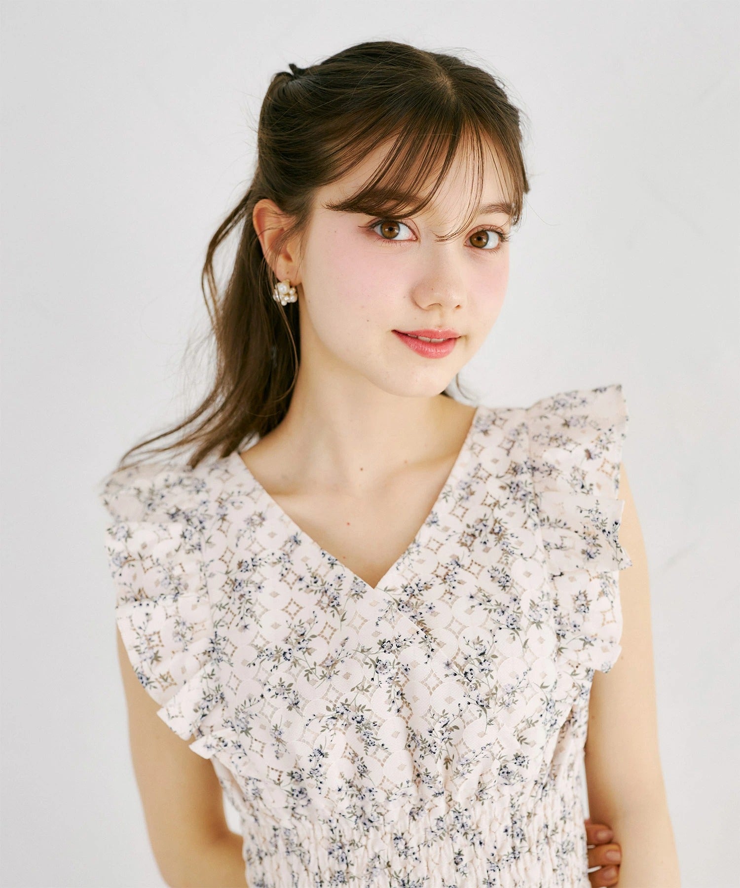 トッコクローゼット tocco closet フラワープリントレースカシュクールワンピース ピンク