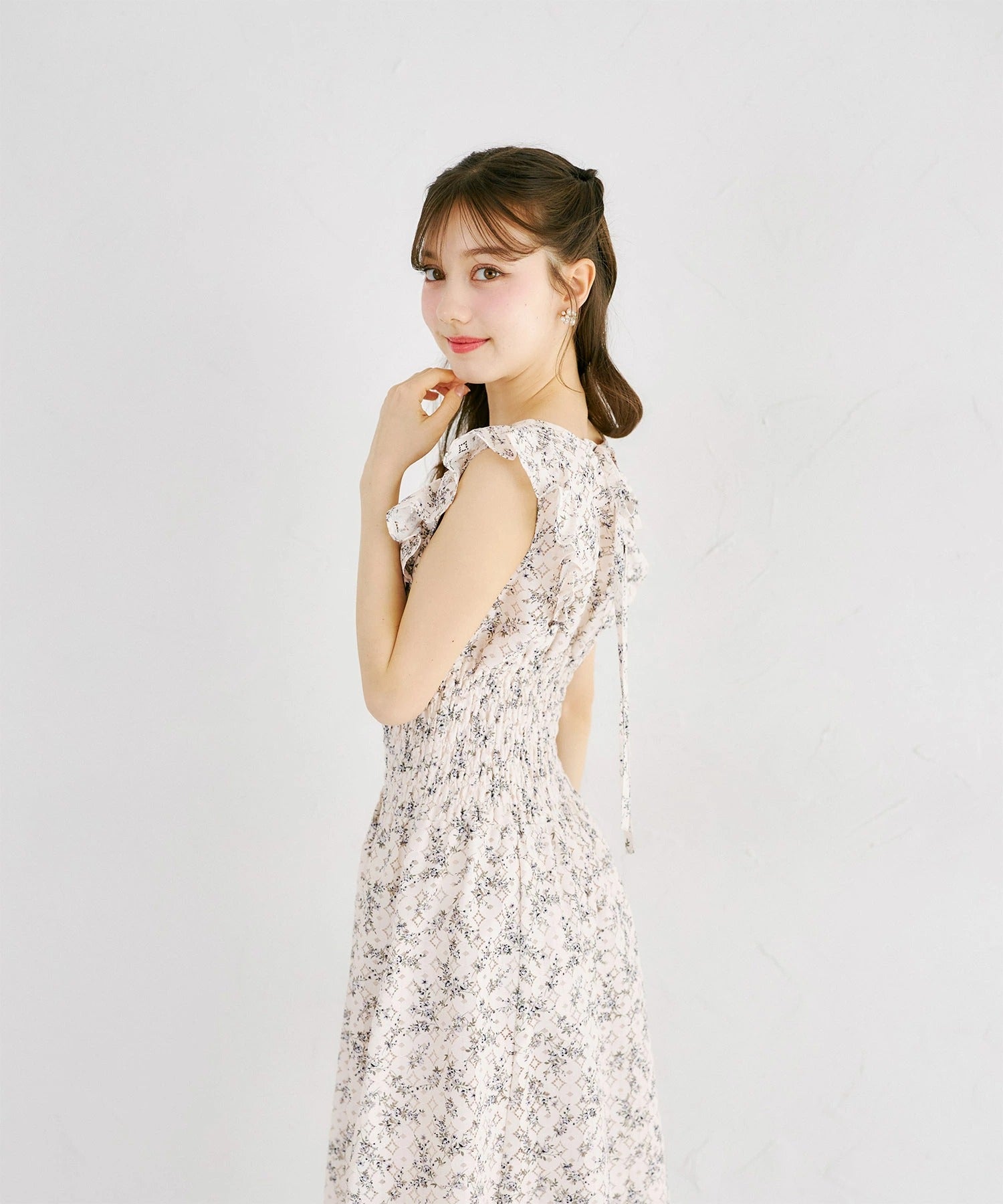 トッコクローゼット tocco closet フラワープリントレースカシュクールワンピース ピンク