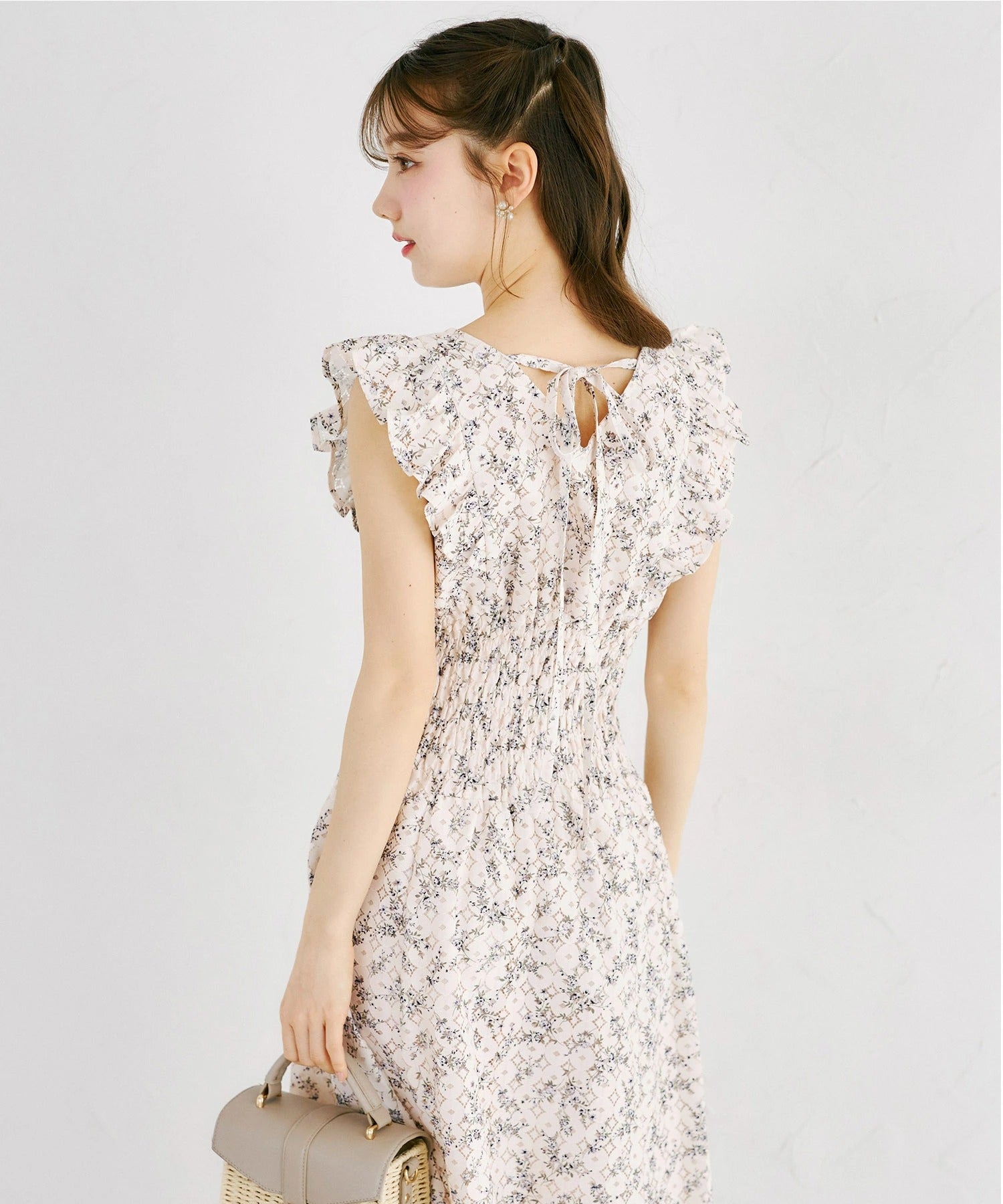 トッコクローゼット tocco closet フラワープリントレースカシュクールワンピース ピンク