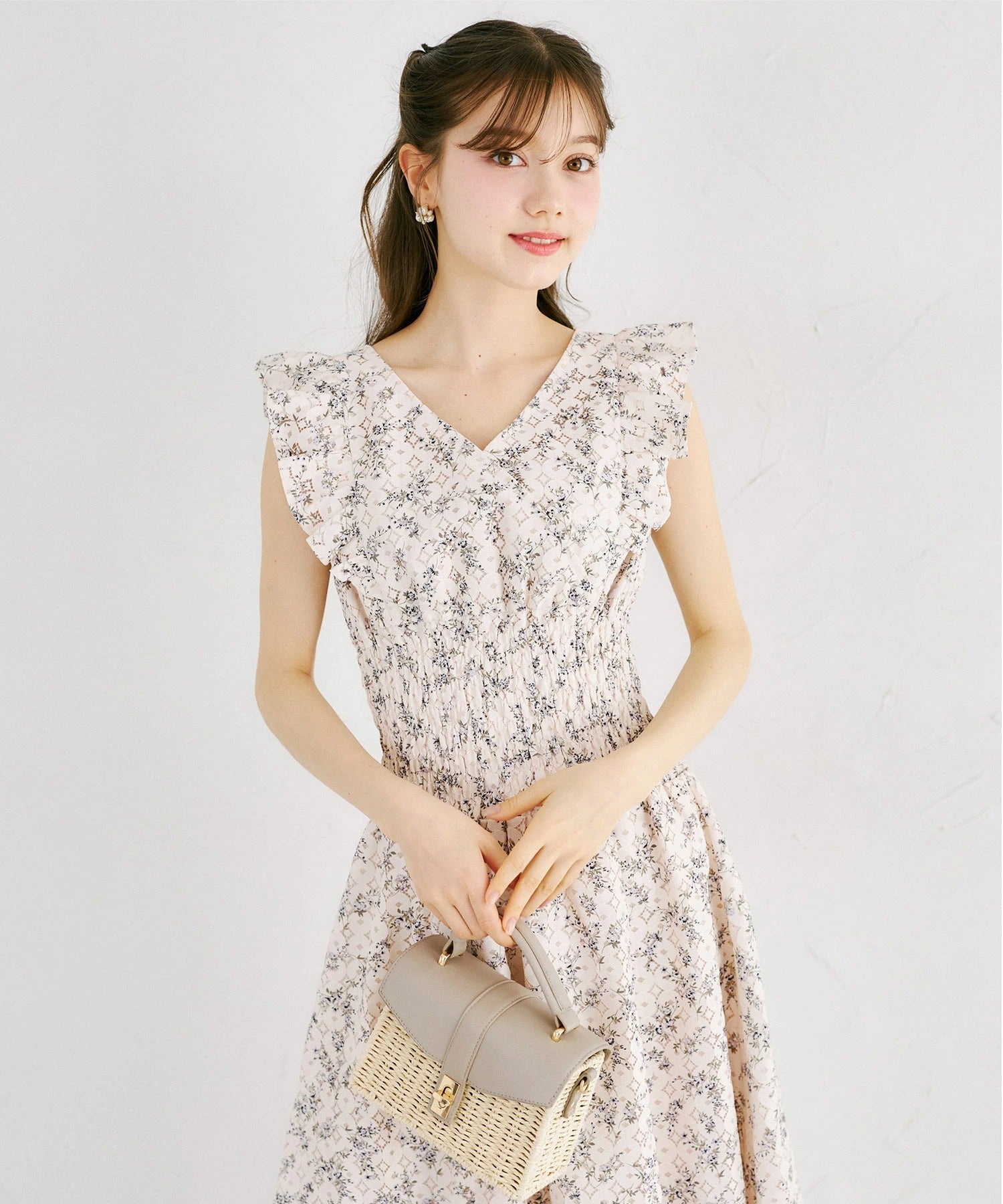 トッコクローゼット tocco closet フラワープリントレースカシュクールワンピース ピンク