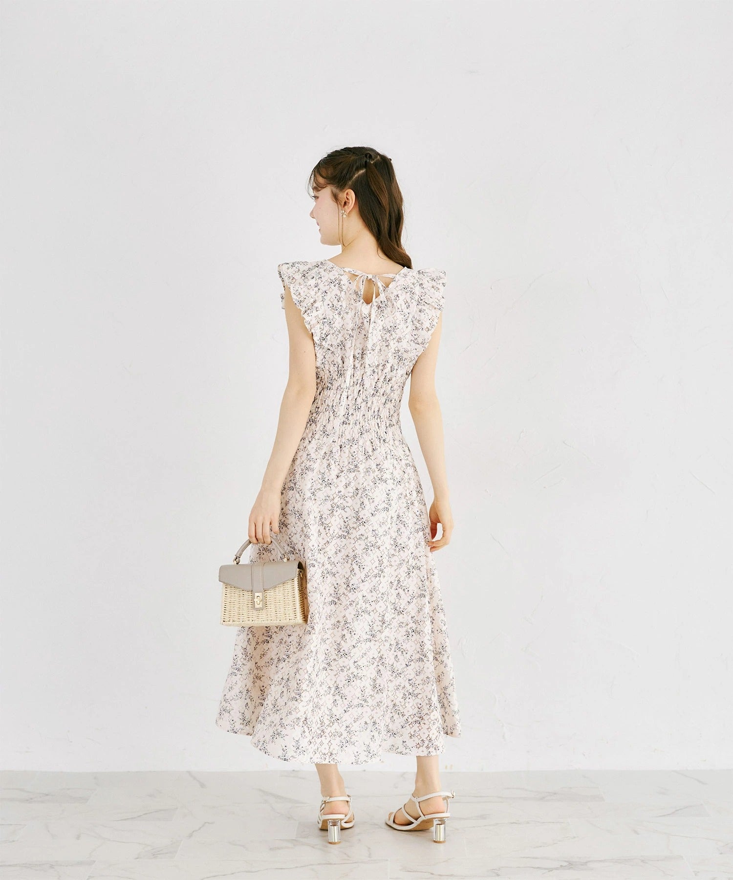 トッコクローゼット tocco closet フラワープリントレースカシュクールワンピース ピンク