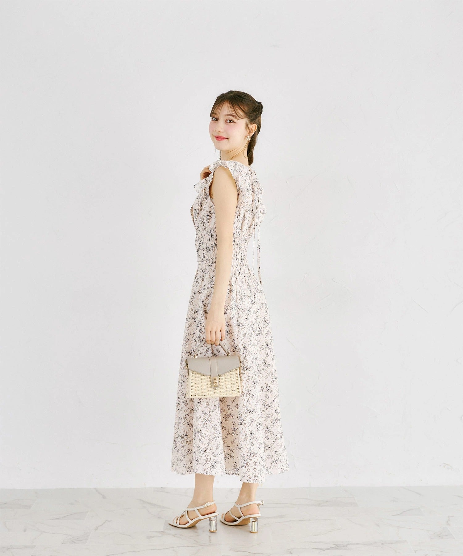 トッコクローゼット tocco closet フラワープリントレースカシュクールワンピース ピンク