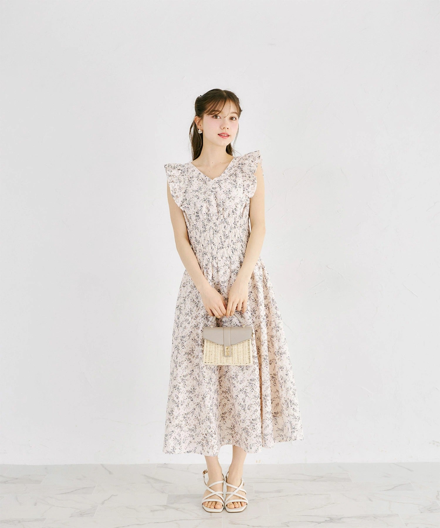 トッコクローゼット tocco closet フラワープリントレースカシュクールワンピース ピンク