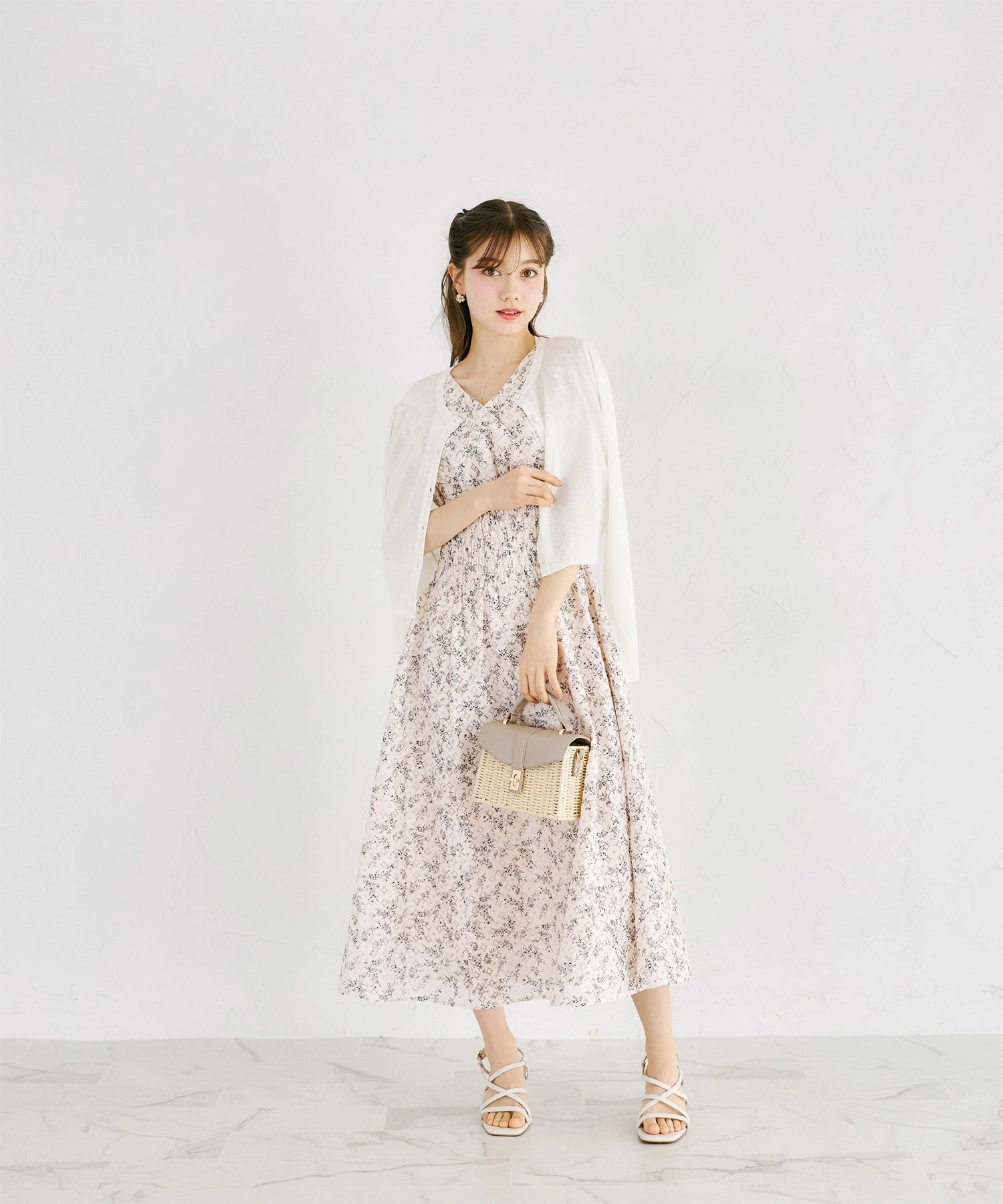 トッコクローゼット tocco closet フラワープリントレースカシュクールワンピース ピンク