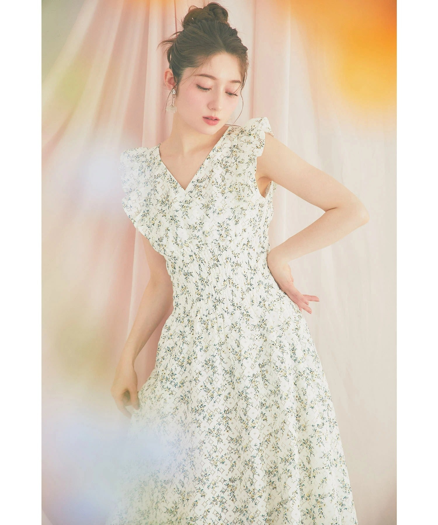 トッコクローゼット tocco closet フラワープリントレースカシュクールワンピース ホワイト