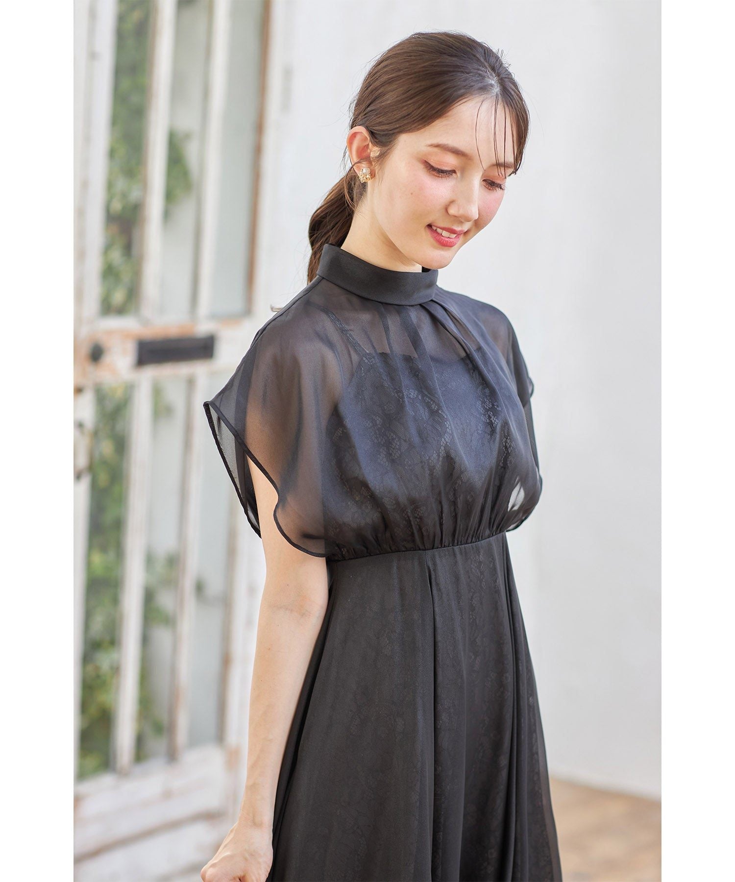 トッコ クローゼット リュクス tocco closet luxe スパン入りレース重ねシフォンドレス （ブラック） ブラック