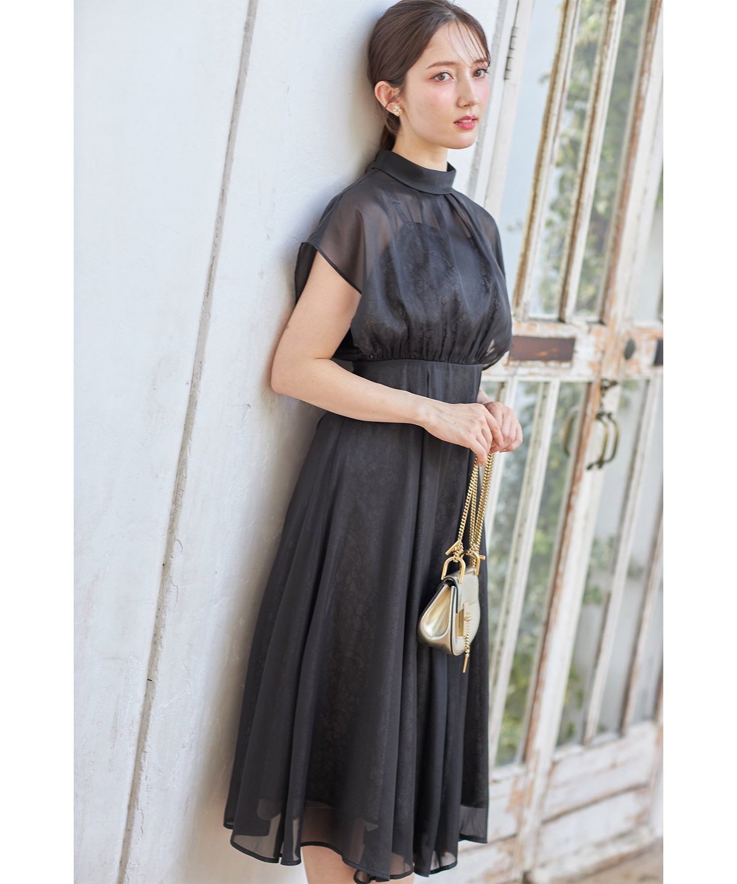 トッコ クローゼット リュクス tocco closet luxe スパン入りレース重ねシフォンドレス （ブラック） ブラック