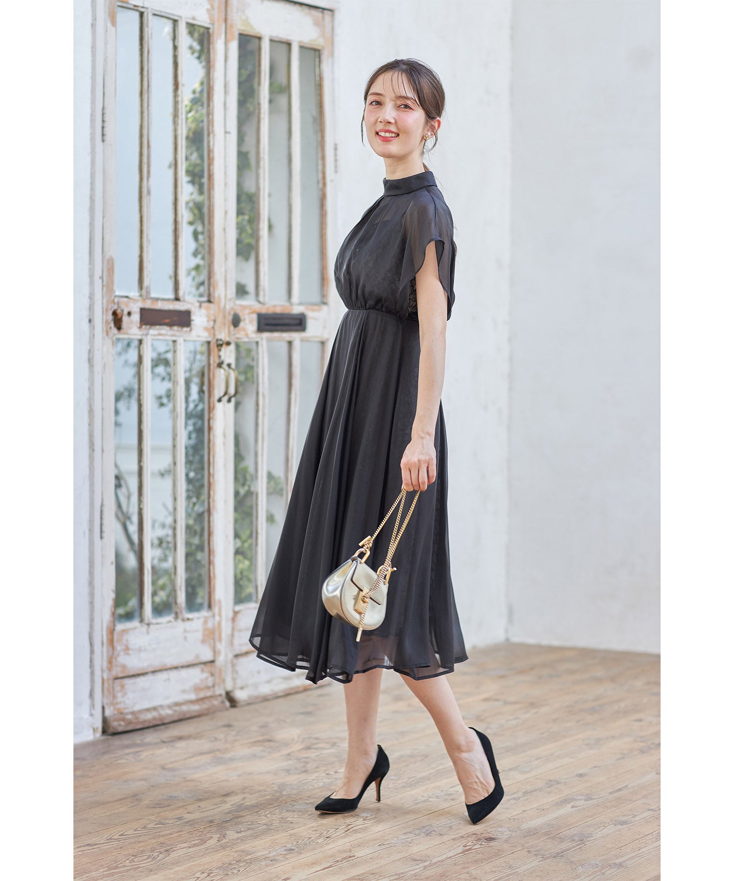 トッコ クローゼット リュクス tocco closet luxe スパン入りレース重ねシフォンドレス （ブラック） ブラック