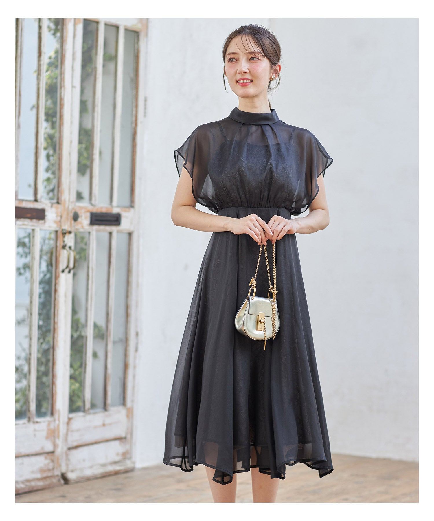 トッコ クローゼット リュクス tocco closet luxe スパン入りレース重ねシフォンドレス （ブラック） ブラック