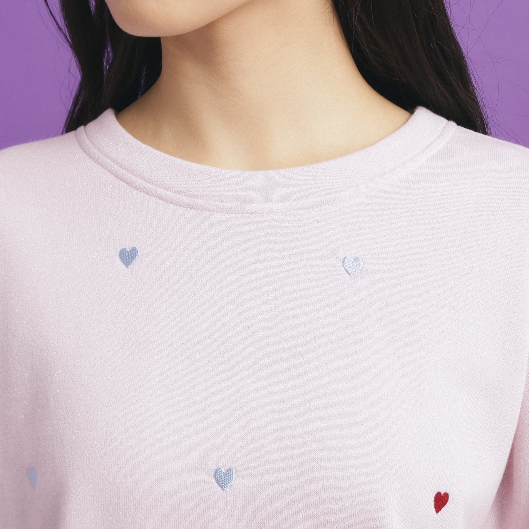ピンク ラテ PINK-latte 総 刺繍ラメ裏毛トップス