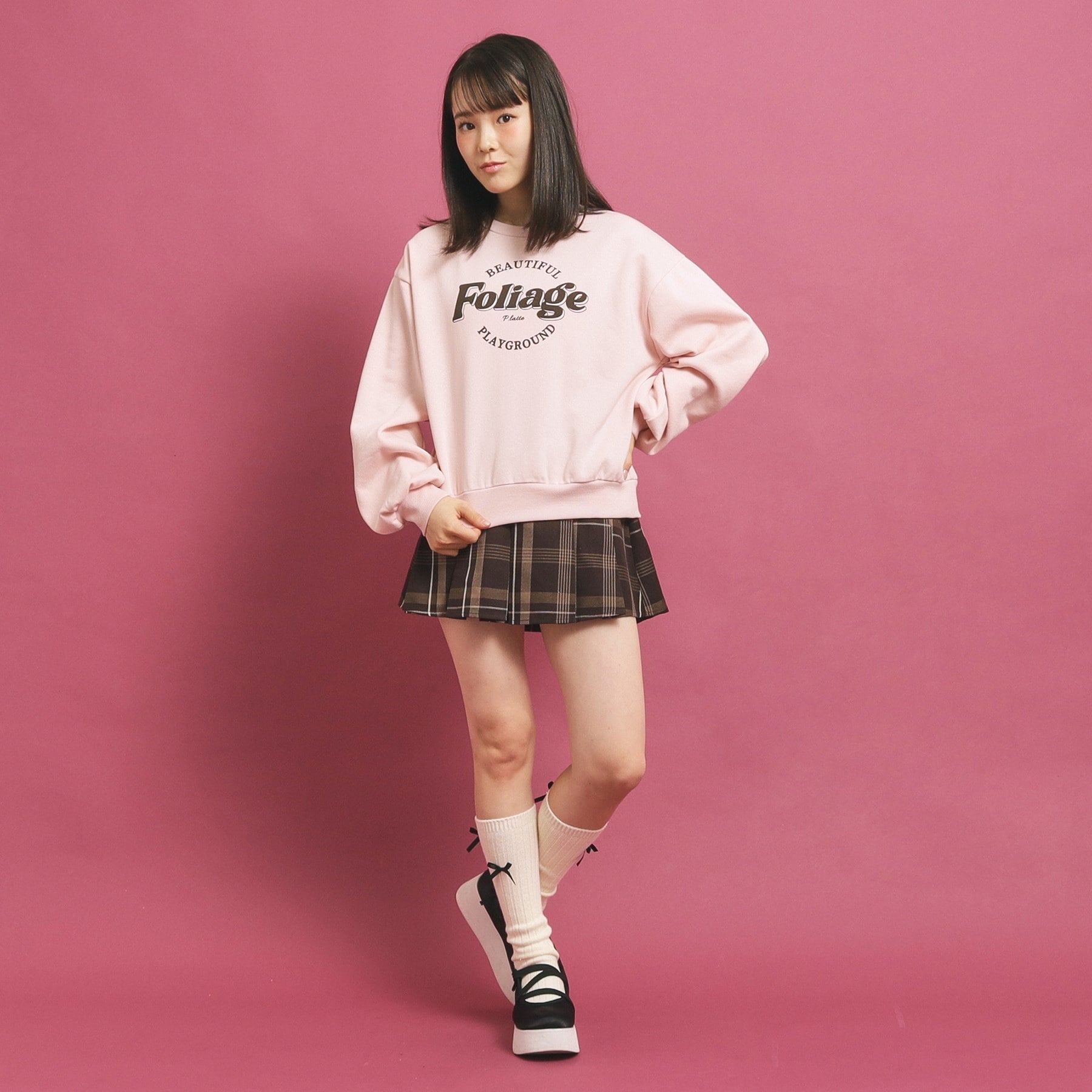 ピンク ラテ PINK-latte コットン混裏起毛スウェット