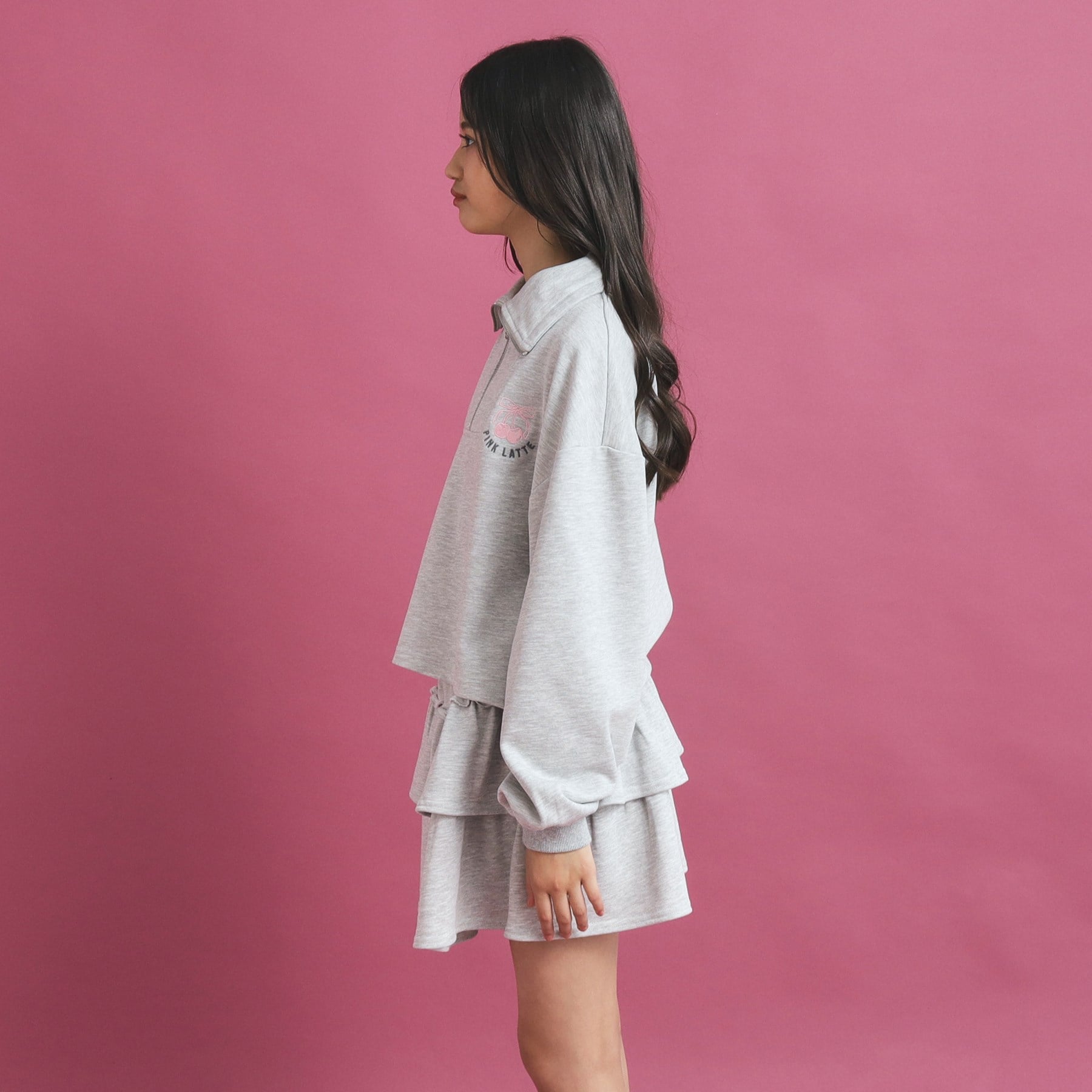 ピンク ラテ PINK-latte 【セットアイテム】ハーフジップ＆フリルスカート