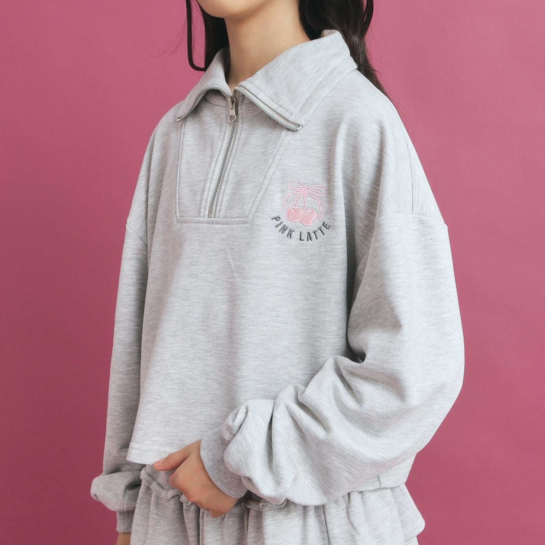 ピンク ラテ PINK-latte 【セットアイテム】ハーフジップ＆フリルスカート