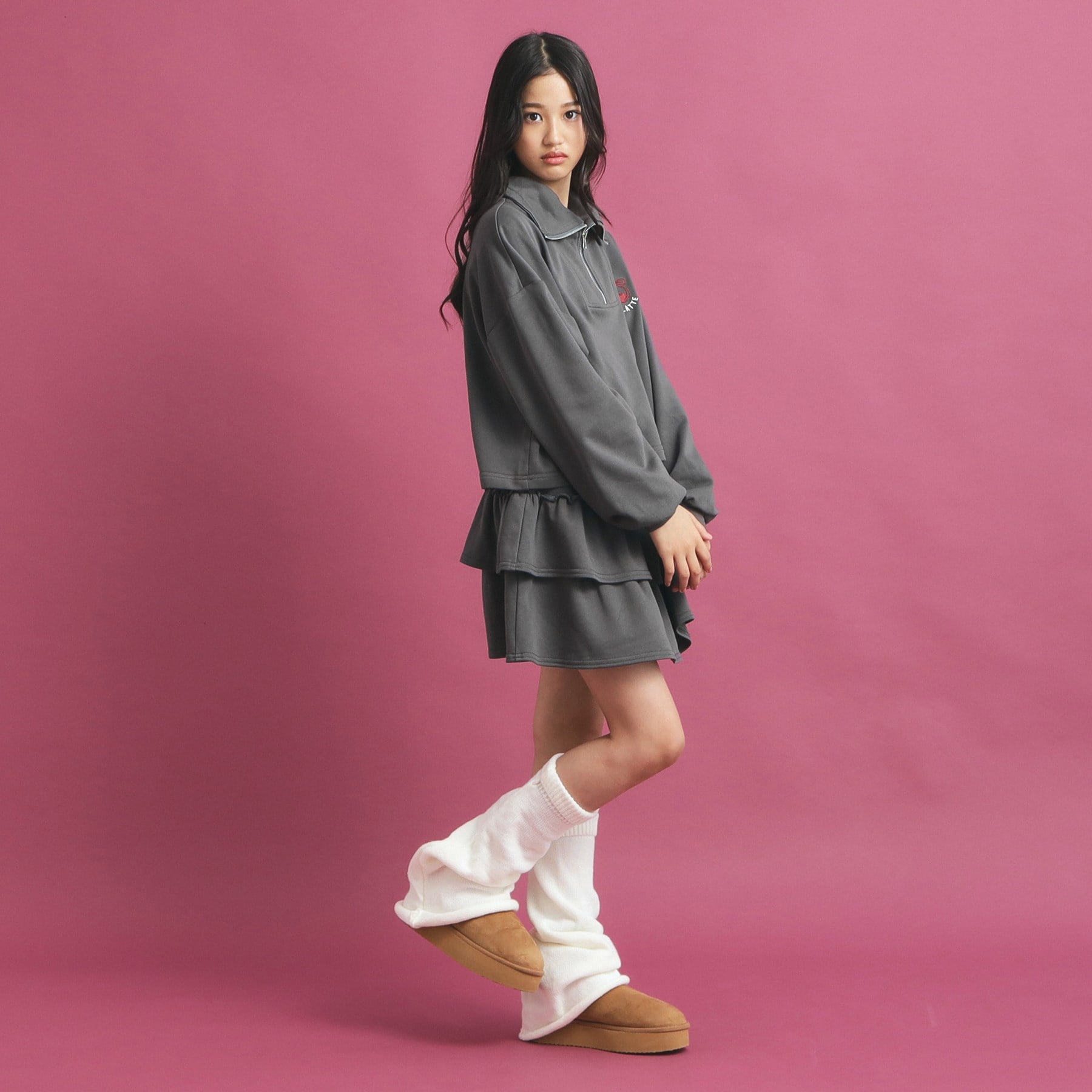 ピンク ラテ PINK-latte 【セットアイテム】ハーフジップ＆フリルスカート