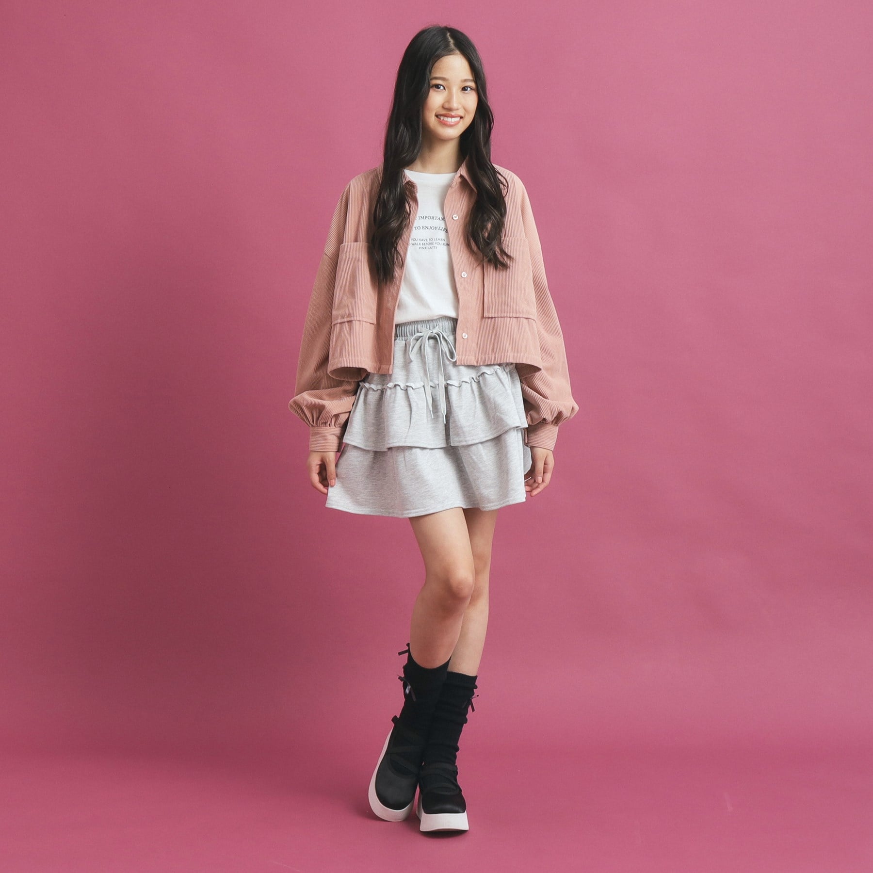 ピンク ラテ PINK-latte 【セットアイテム】ハーフジップ＆フリルスカート