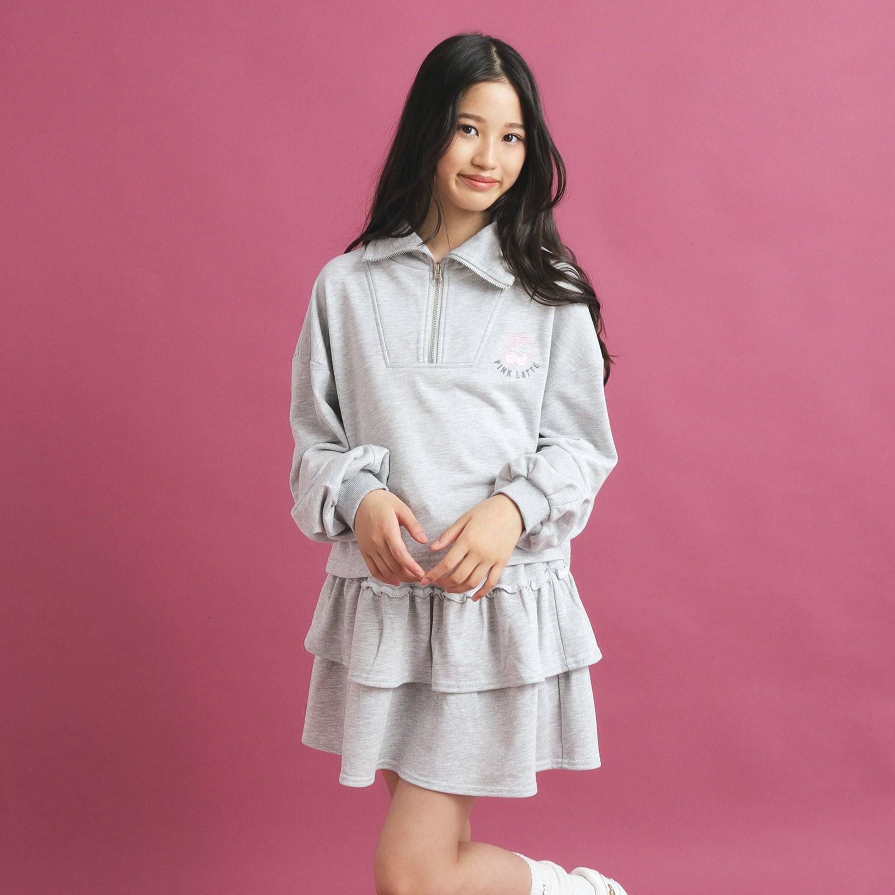 ピンク ラテ PINK-latte 【セットアイテム】ハーフジップ＆フリルスカート