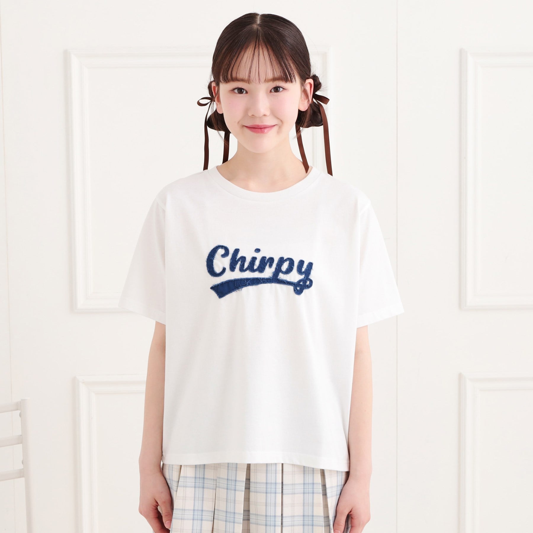 ピンク ラテ PINK-latte ツイルアップリケTシャツ （チャコールグレー(014)） チャコールグレー(014)