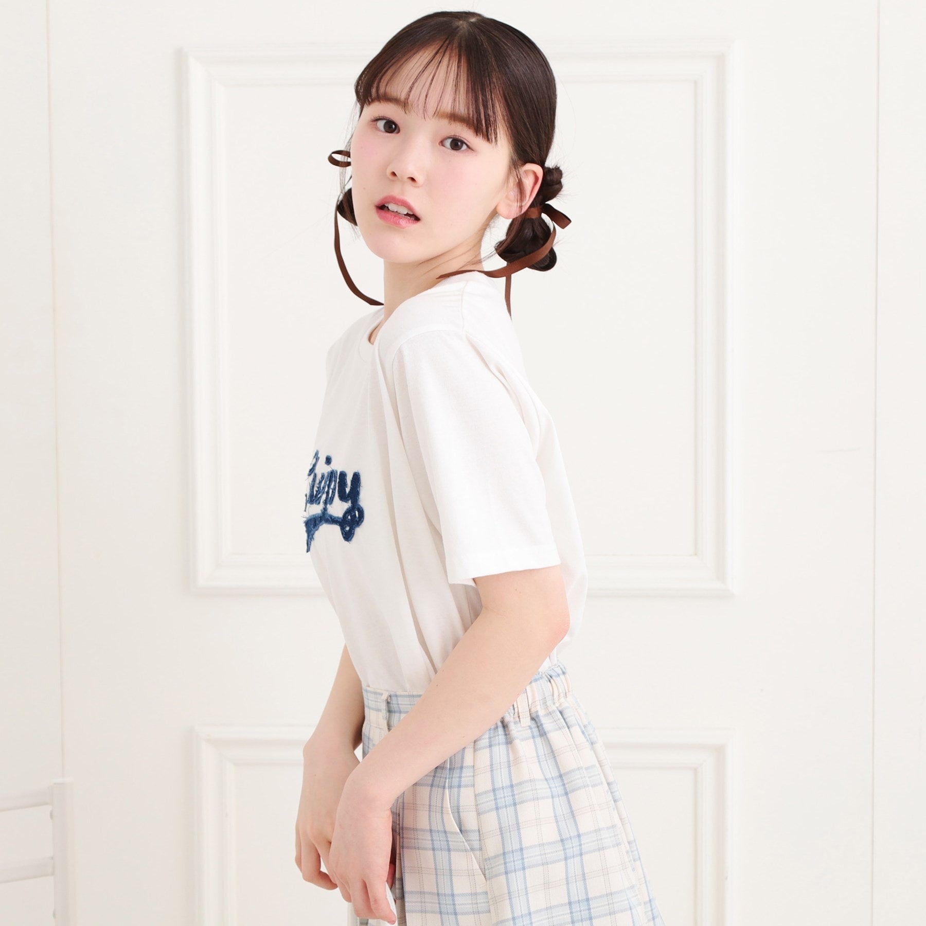 ピンク ラテ PINK-latte ツイルアップリケTシャツ （チャコールグレー(014)） チャコールグレー(014)