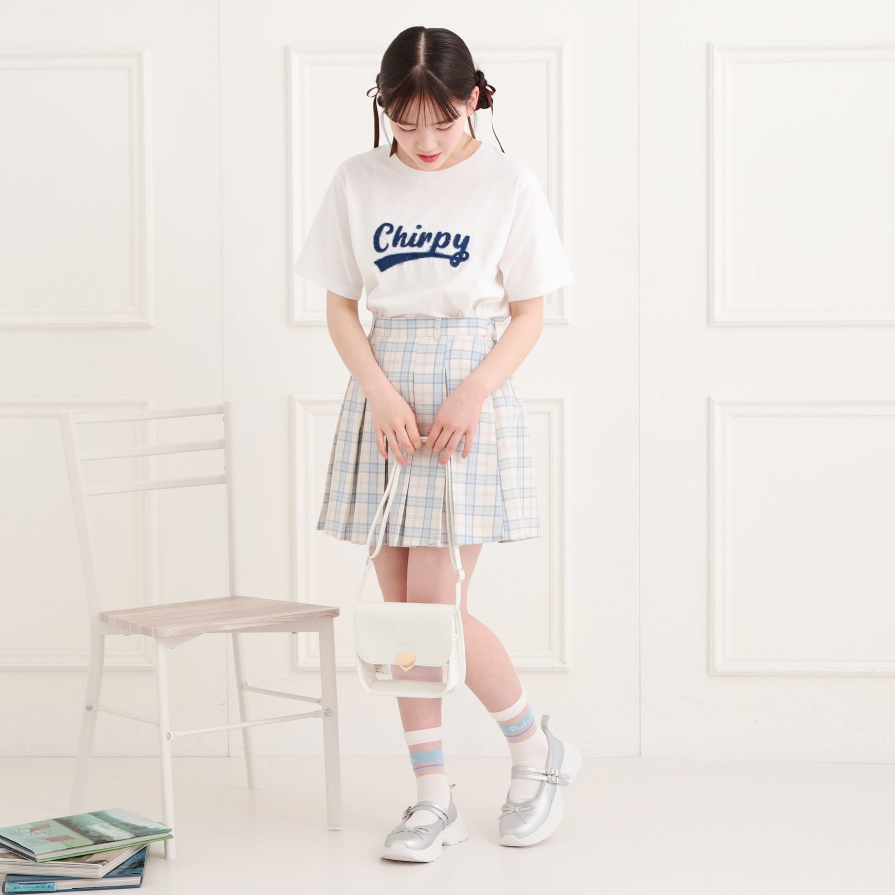 ピンク ラテ PINK-latte ツイルアップリケTシャツ （チャコールグレー(014)） チャコールグレー(014)