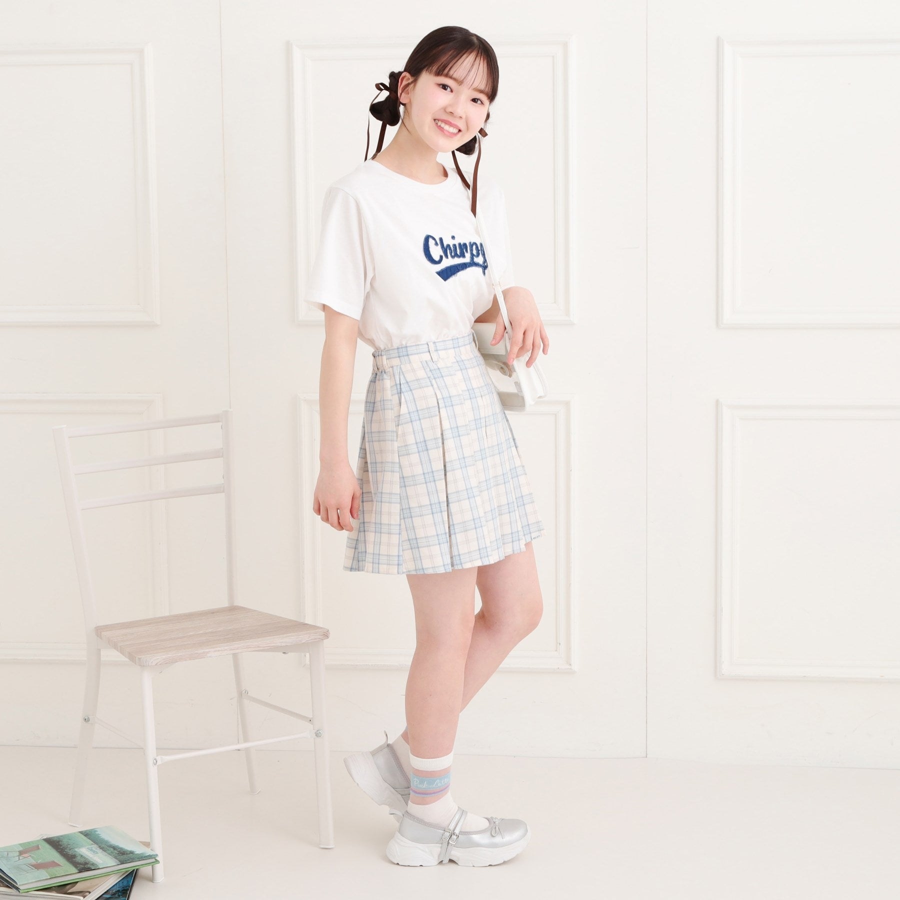 ピンク ラテ PINK-latte ツイルアップリケTシャツ （チャコールグレー(014)） チャコールグレー(014)