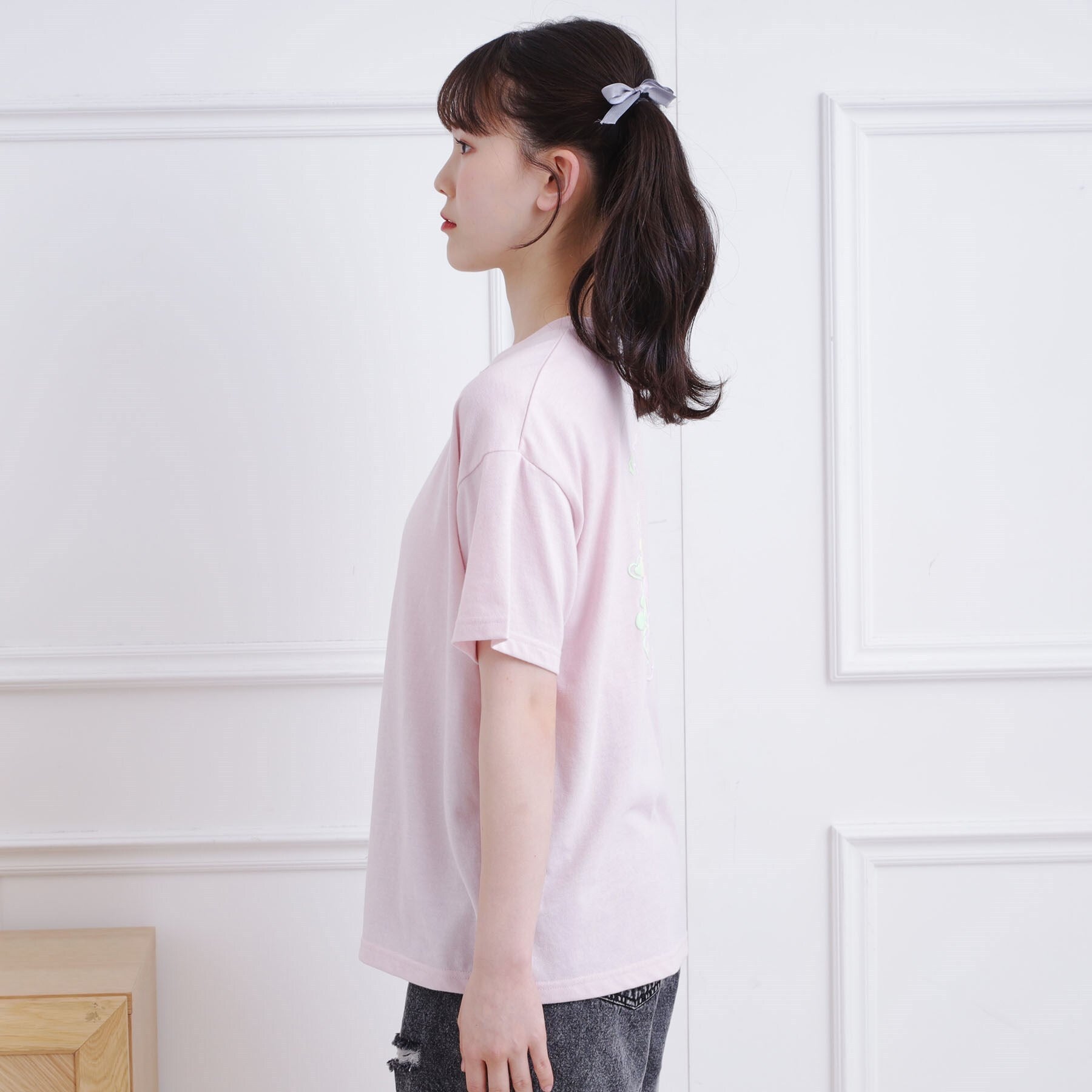 ピンク ラテ PINK-latte 接触冷感 グラデーションくまちゃん発砲ビッグTシャツ （チャコールグレー(014)） チャコールグレー(014)