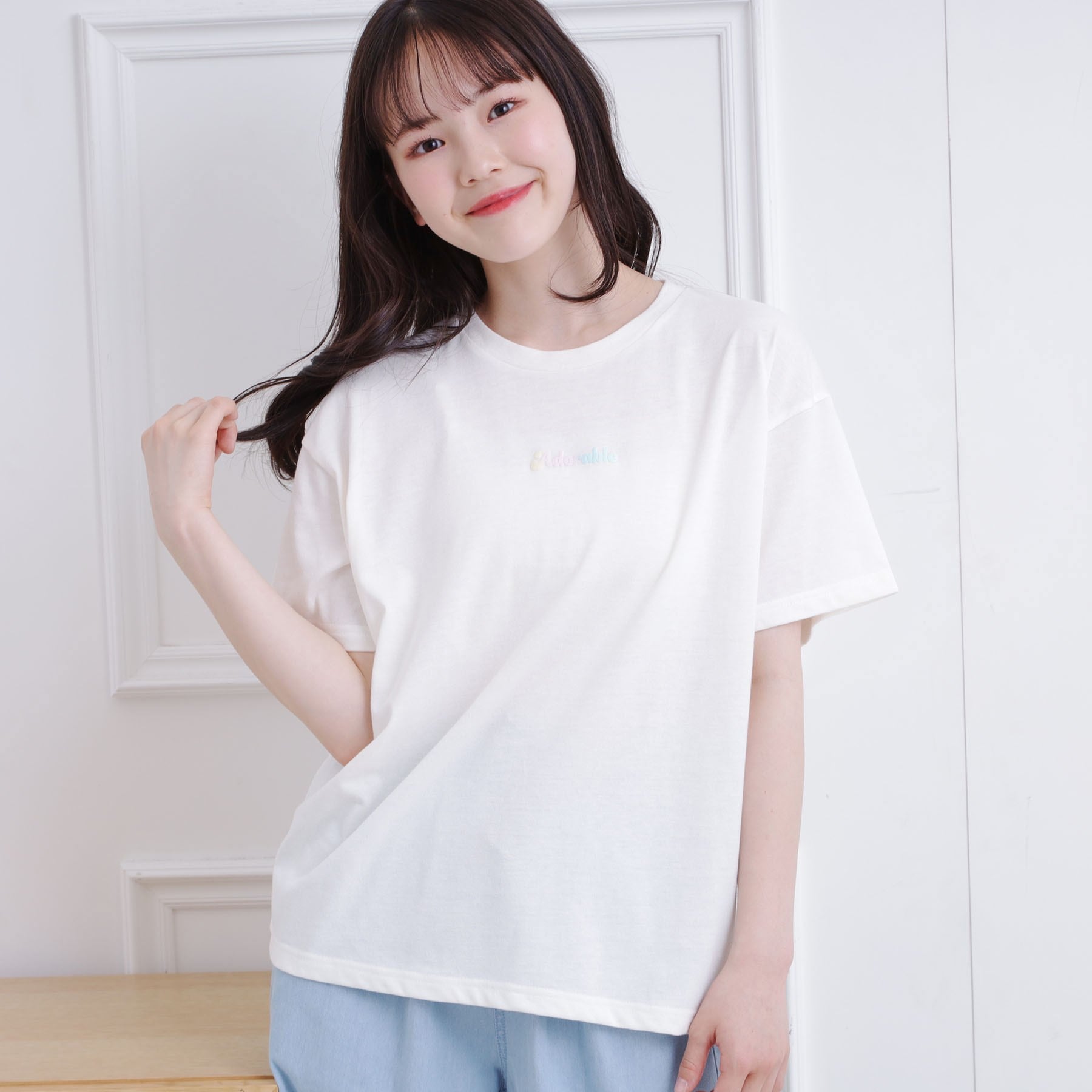 ピンク ラテ PINK-latte 接触冷感 グラデーションくまちゃん発砲ビッグTシャツ （チャコールグレー(014)） チャコールグレー(014)