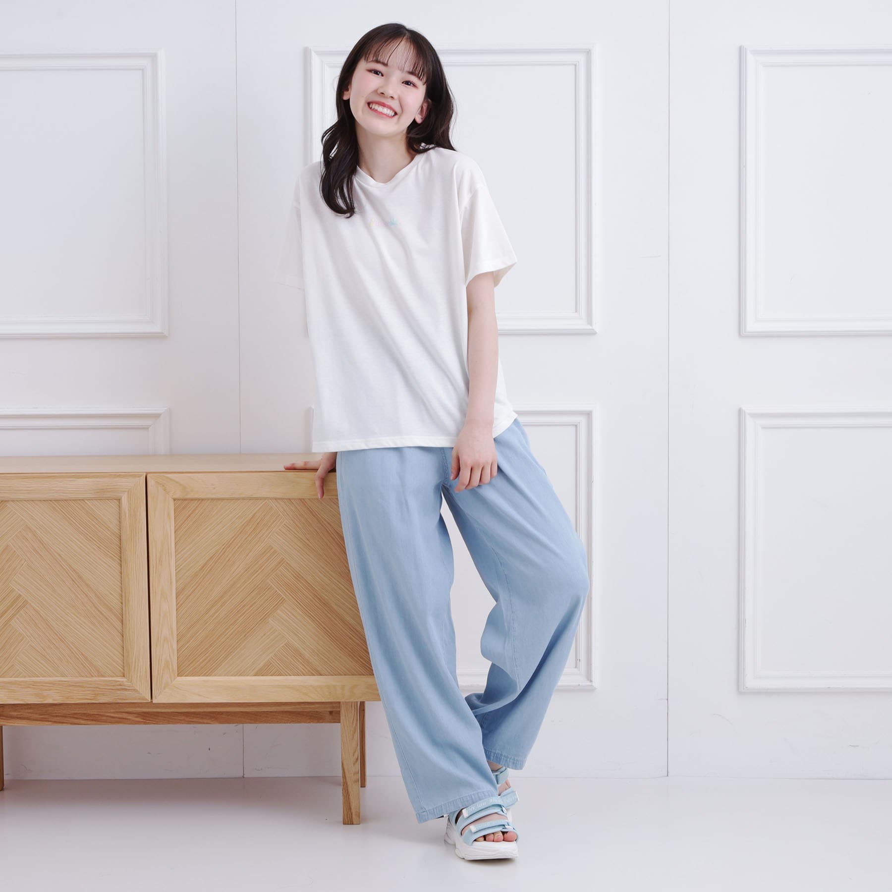 ピンク ラテ PINK-latte 接触冷感 グラデーションくまちゃん発砲ビッグTシャツ （チャコールグレー(014)） チャコールグレー(014)
