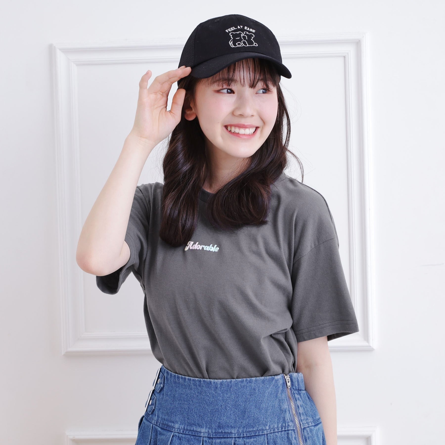 ピンク ラテ PINK-latte 接触冷感 グラデーションくまちゃん発砲ビッグTシャツ （チャコールグレー(014)） チャコールグレー(014)