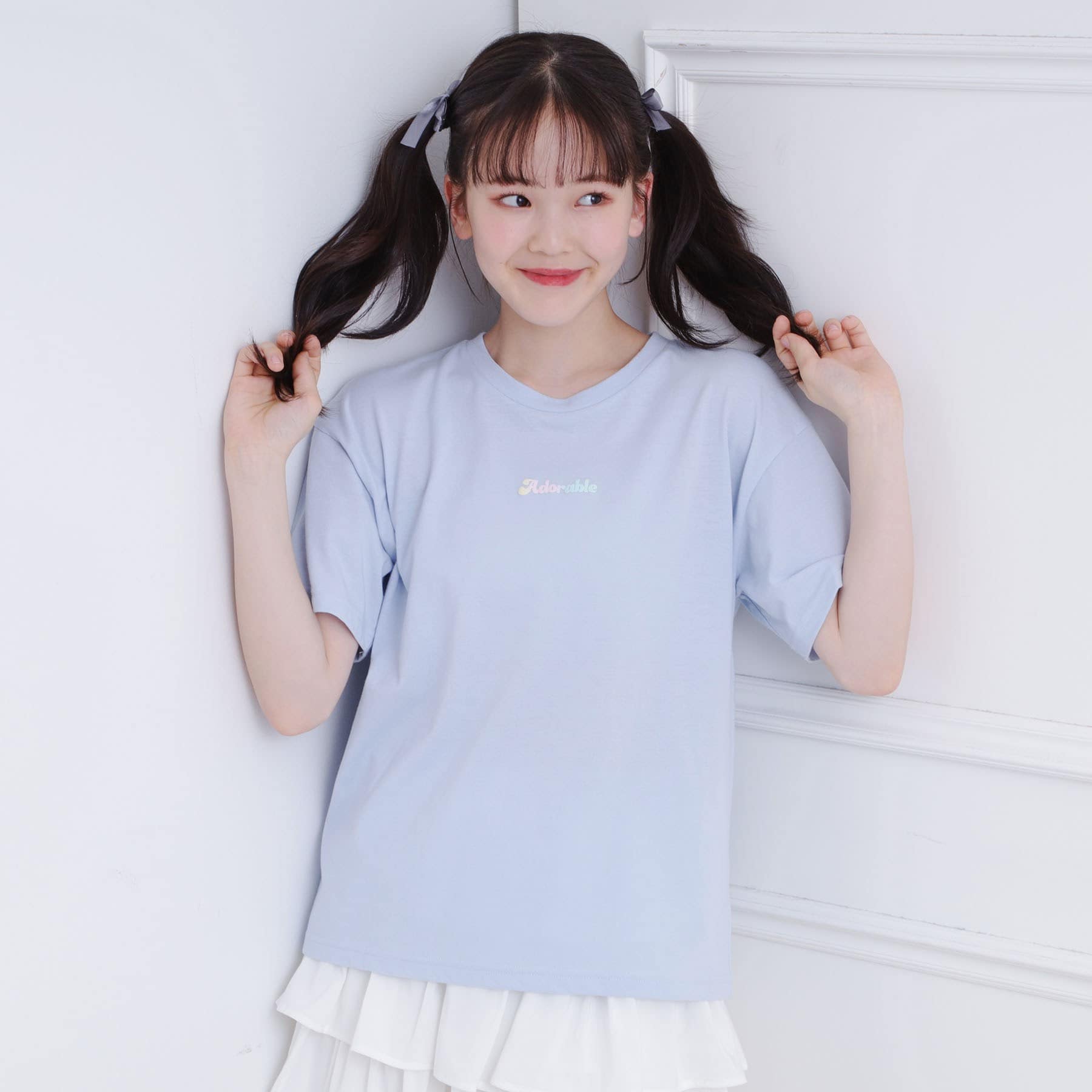 ピンク ラテ PINK-latte 接触冷感 グラデーションくまちゃん発砲ビッグTシャツ （チャコールグレー(014)） チャコールグレー(014)