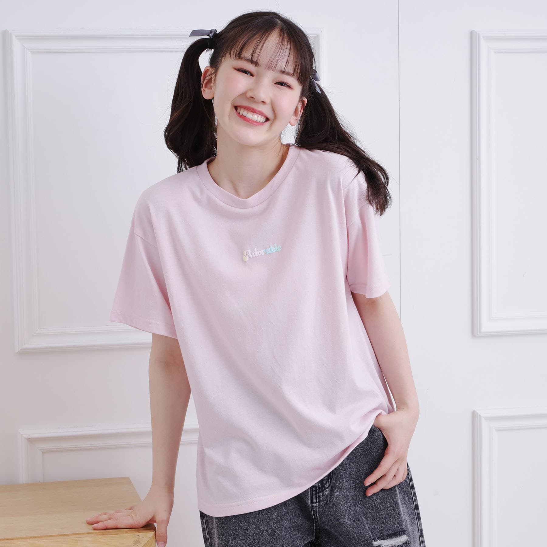 ピンク ラテ PINK-latte 接触冷感 グラデーションくまちゃん発砲ビッグTシャツ （ライトピンク(070)） ライトピンク(070)