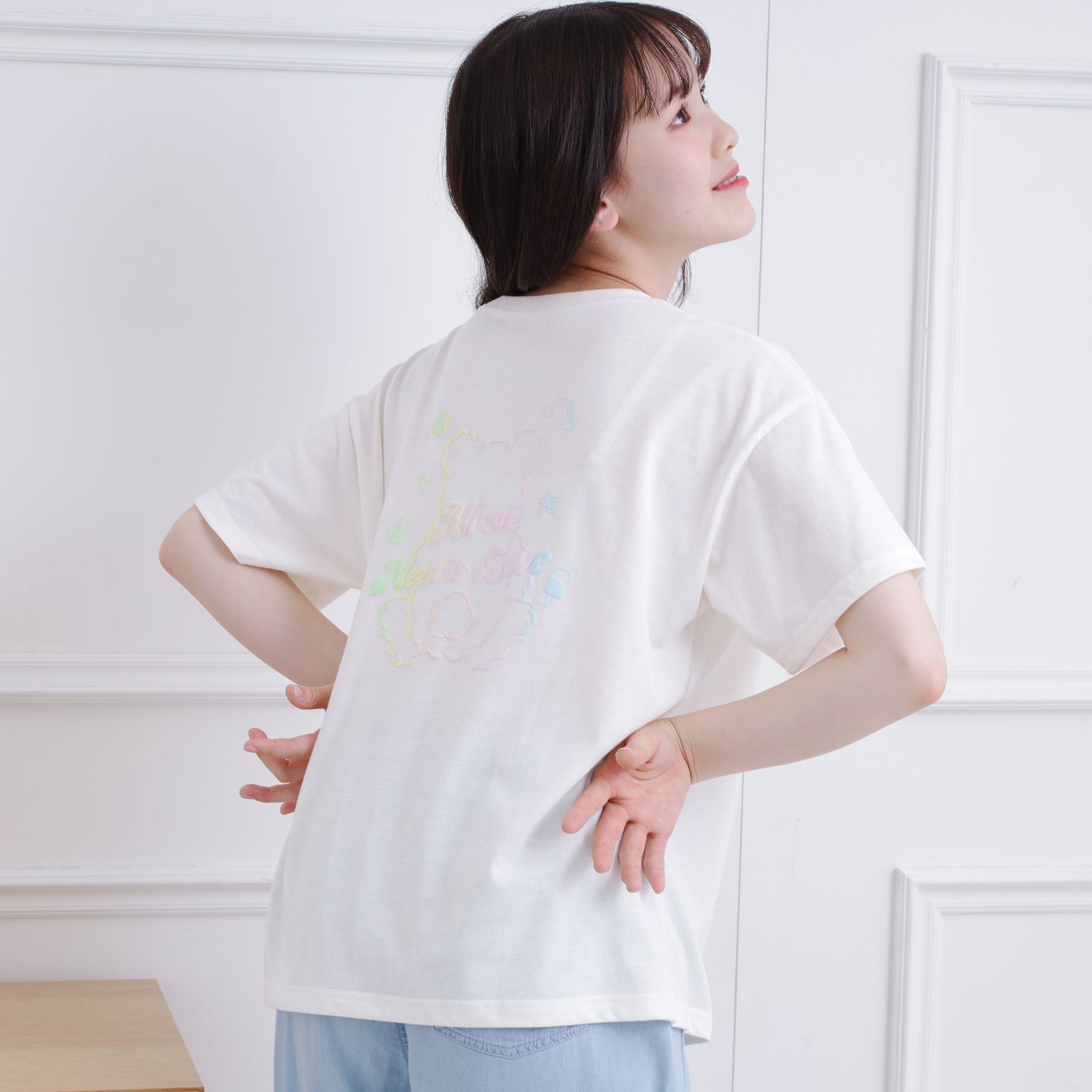 ピンク ラテ PINK-latte 接触冷感 グラデーションくまちゃん発砲ビッグTシャツ （アイボリー(004)） アイボリー(004)