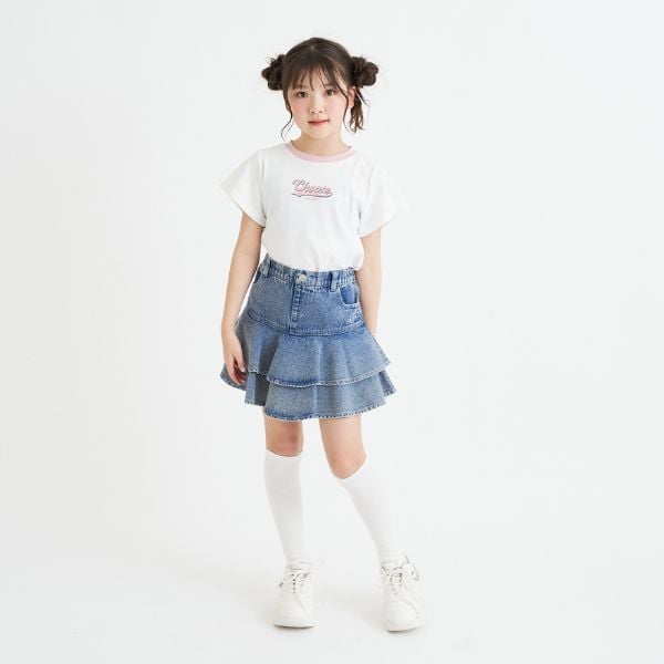 ピンク ラテ PINK-latte アソート柄半袖テレコトップス （黒） 黒