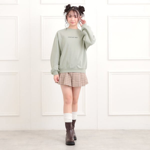 ピンク ラテ PINK-latte ボアくまちゃんアップリケ裏起毛トレーナー （赤） 赤