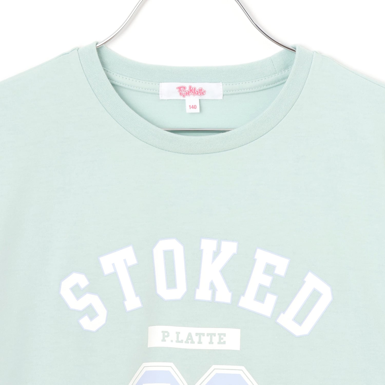 ピンク ラテ PINK-latte 袖チュール切替ナンバリング半袖Tシャツ （黒） 黒