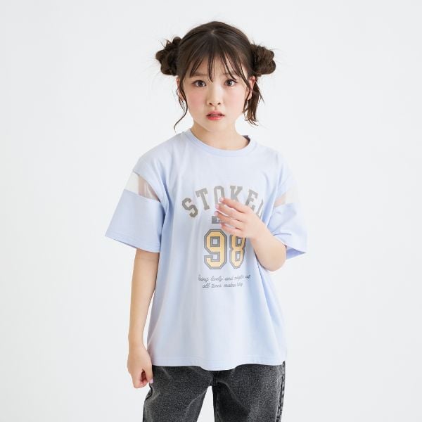 ピンク ラテ PINK-latte 袖チュール切替ナンバリング半袖Tシャツ （黒） 黒