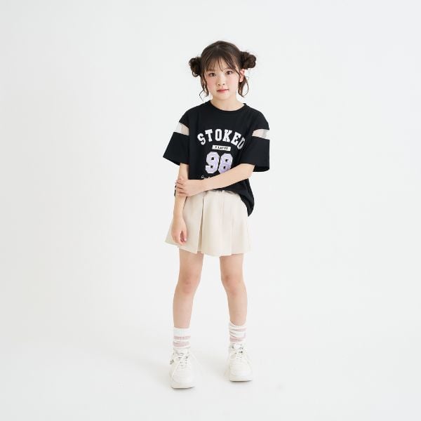 ピンク ラテ PINK-latte 袖チュール切替ナンバリング半袖Tシャツ （黒） 黒
