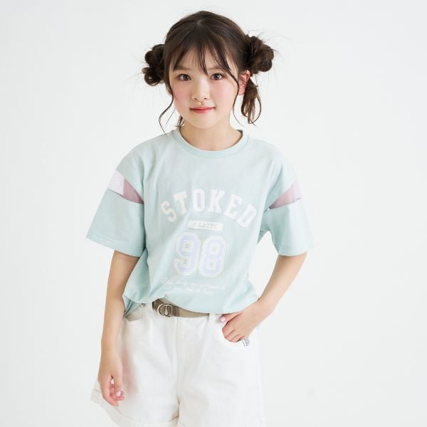 ピンク ラテ PINK-latte 袖チュール切替ナンバリング半袖Tシャツ （エメラルド グリーン） エメラルド グリーン
