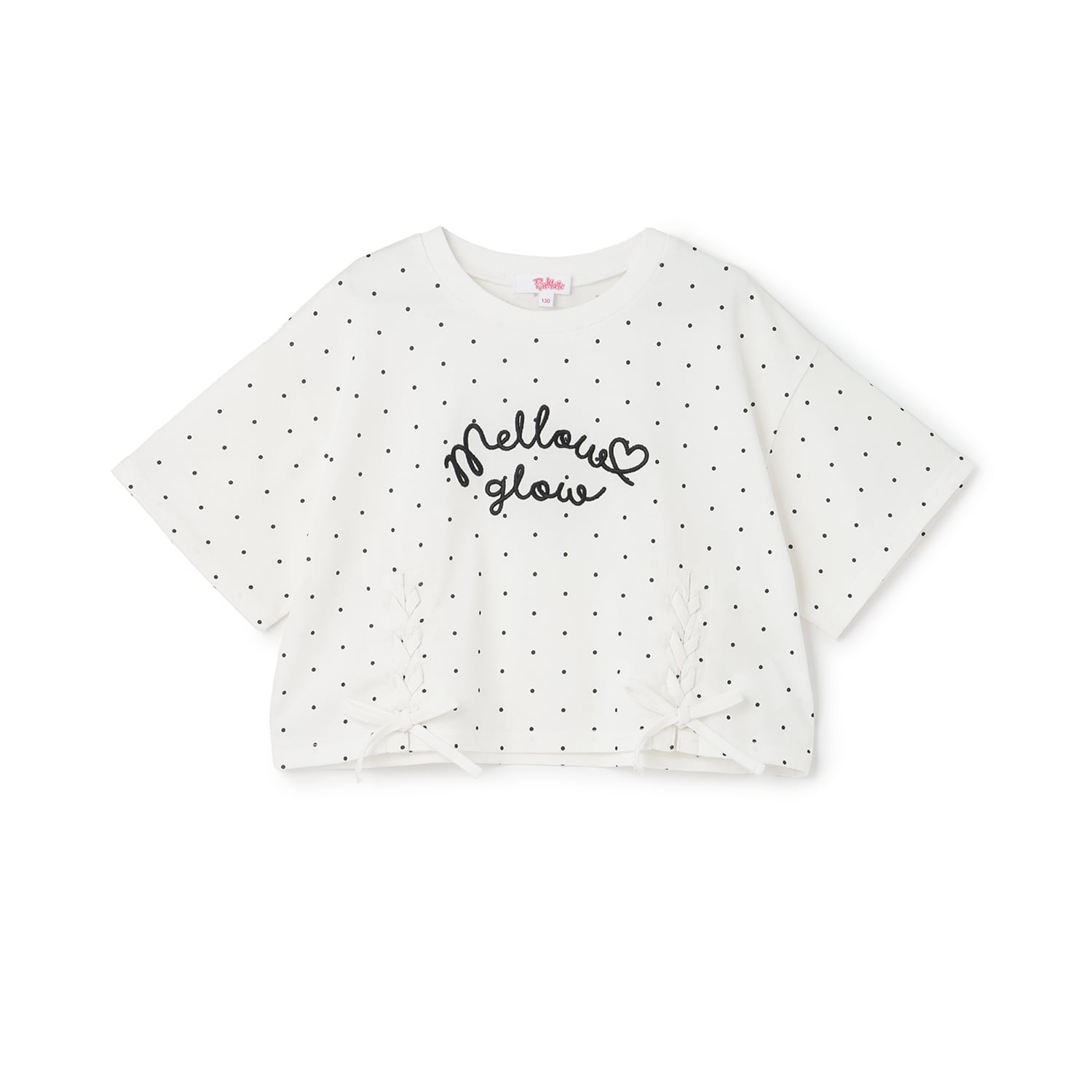 ピンク ラテ PINK-latte アソート柄レースアップ半袖Tシャツ （オフ ホワイト） オフ ホワイト