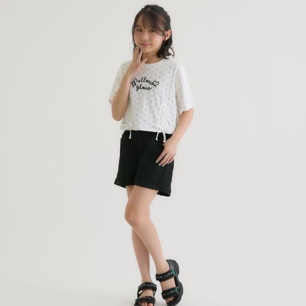 ピンク ラテ PINK-latte アソート柄レースアップ半袖Tシャツ （オフ ホワイト） オフ ホワイト