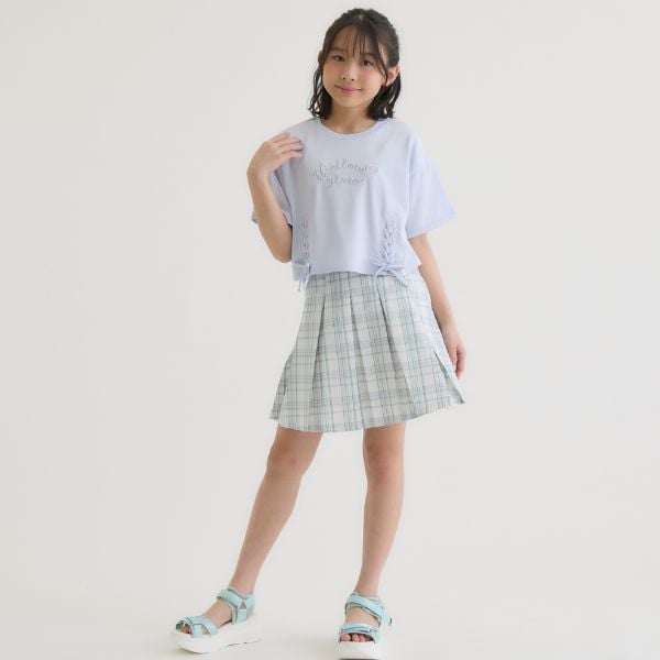 ピンク ラテ PINK-latte アソート柄レースアップ半袖Tシャツ （オフ ホワイト） オフ ホワイト