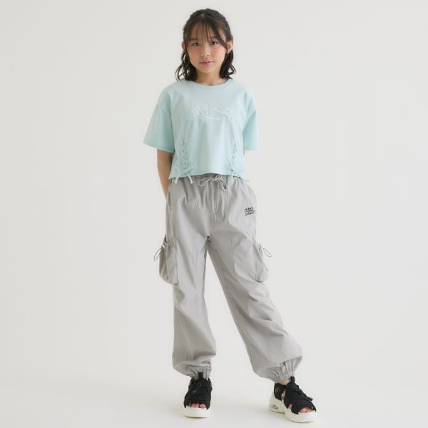 ピンク ラテ PINK-latte アソート柄レースアップ半袖Tシャツ （オフ ホワイト） オフ ホワイト